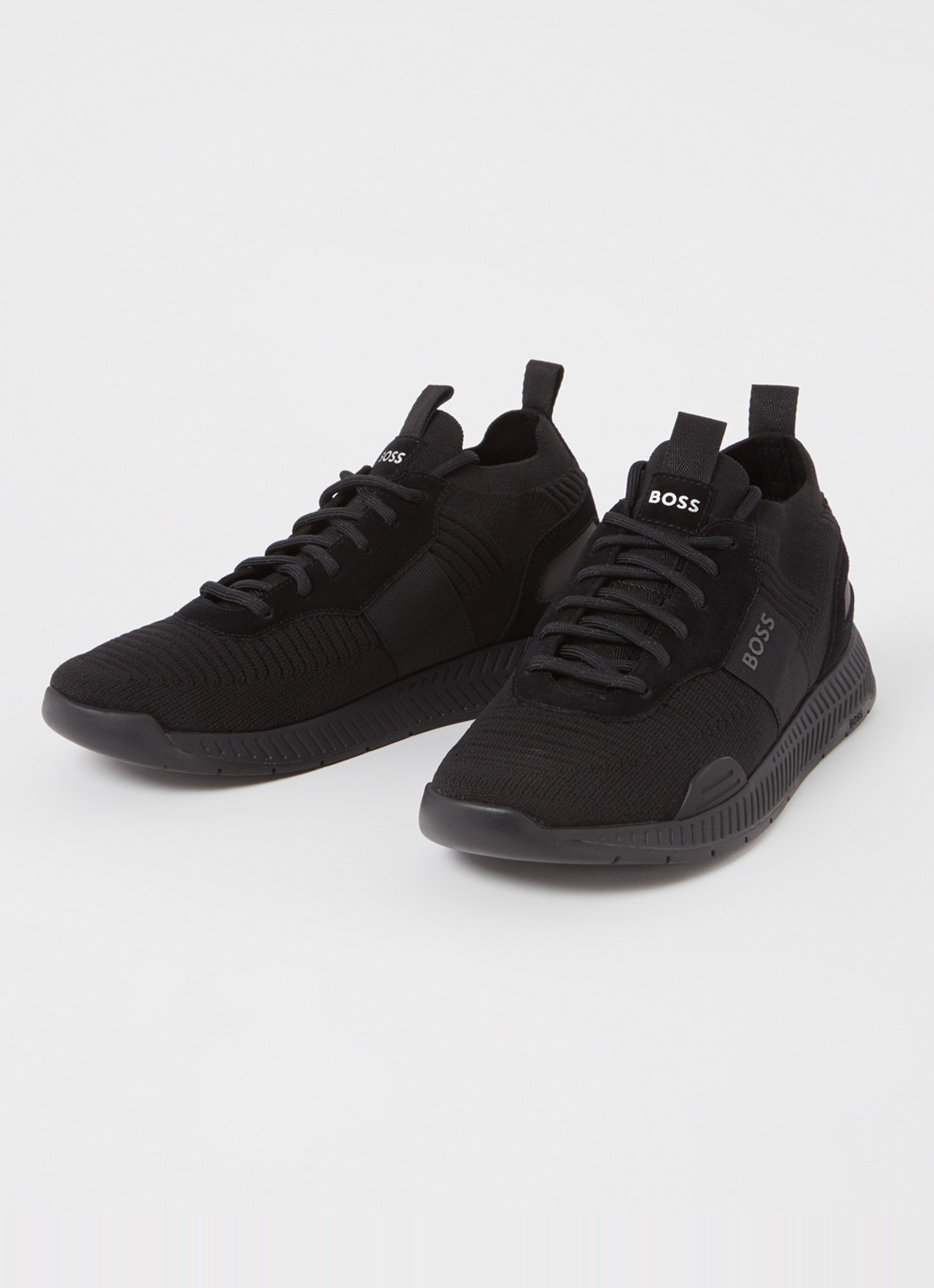 BOSS Sneakers van verschillende materialen met gebreide bovenzijde en suède details - detail 4 black-001 / zwart