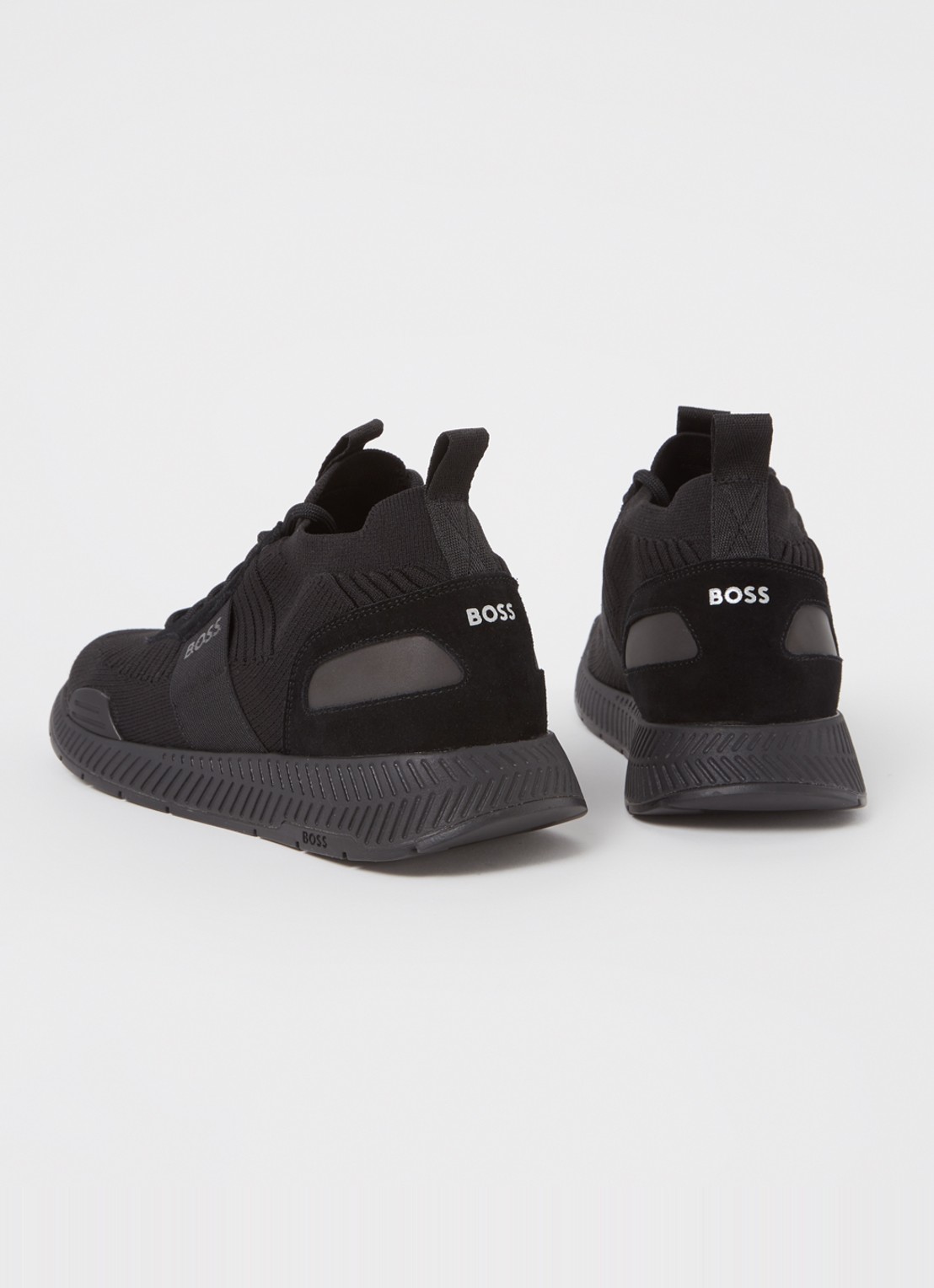 BOSS Sneakers van verschillende materialen met gebreide bovenzijde en suède details - detail 5 black-001 / zwart