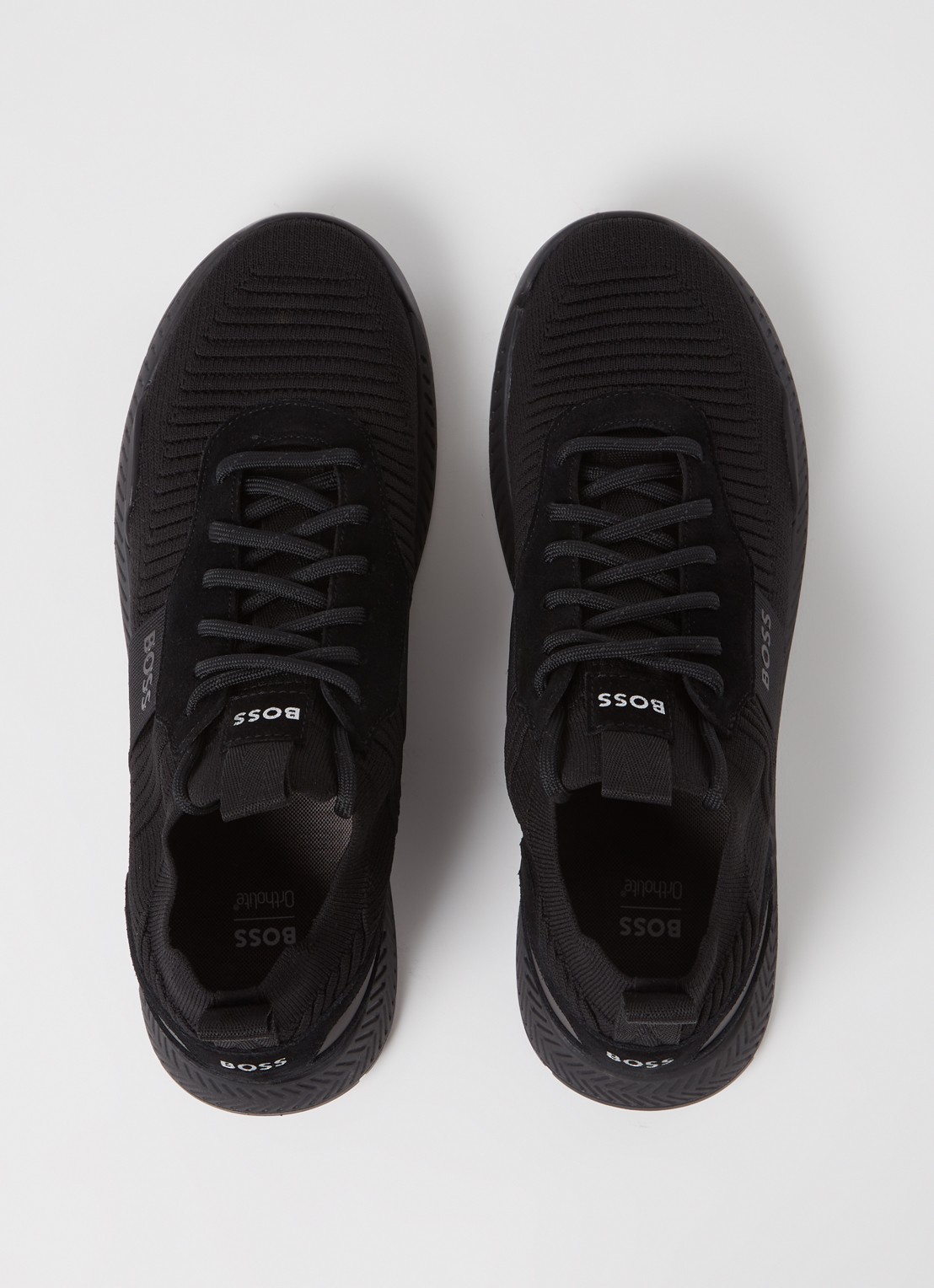 BOSS Sneakers van verschillende materialen met gebreide bovenzijde en suède details - detail 6 black-001 / zwart