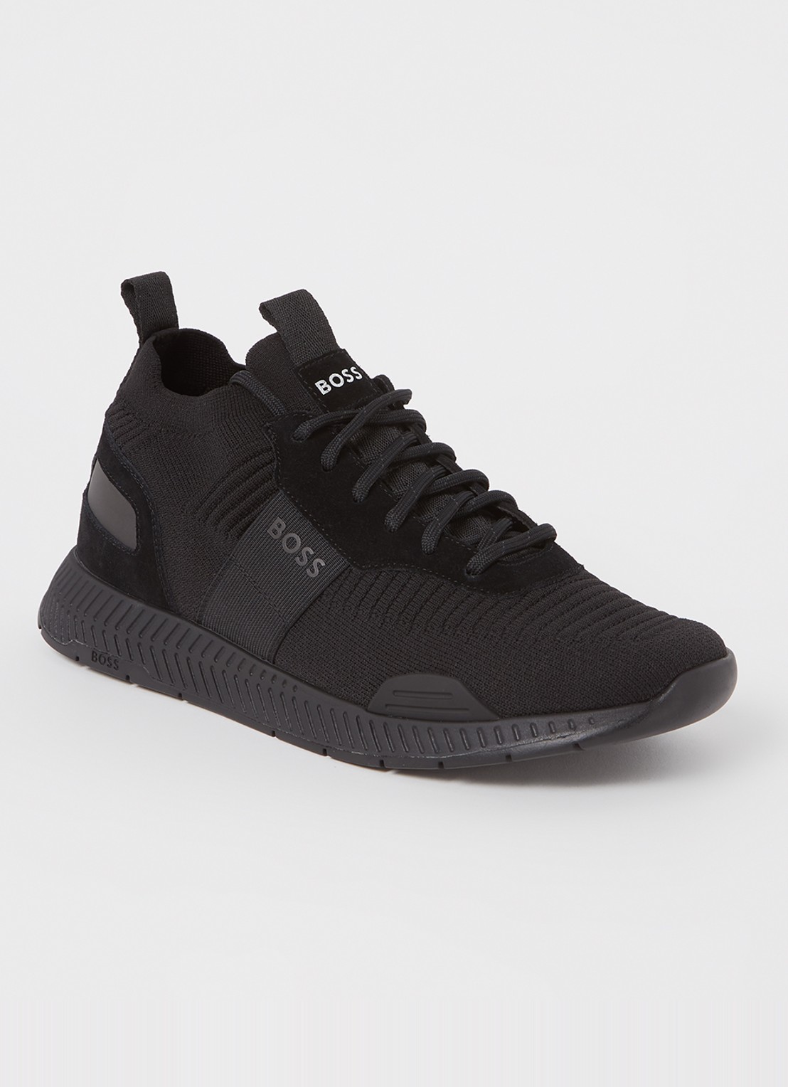 BOSS Sneakers van verschillende materialen met gebreide bovenzijde en suède details - voorkant black-001 / zwart