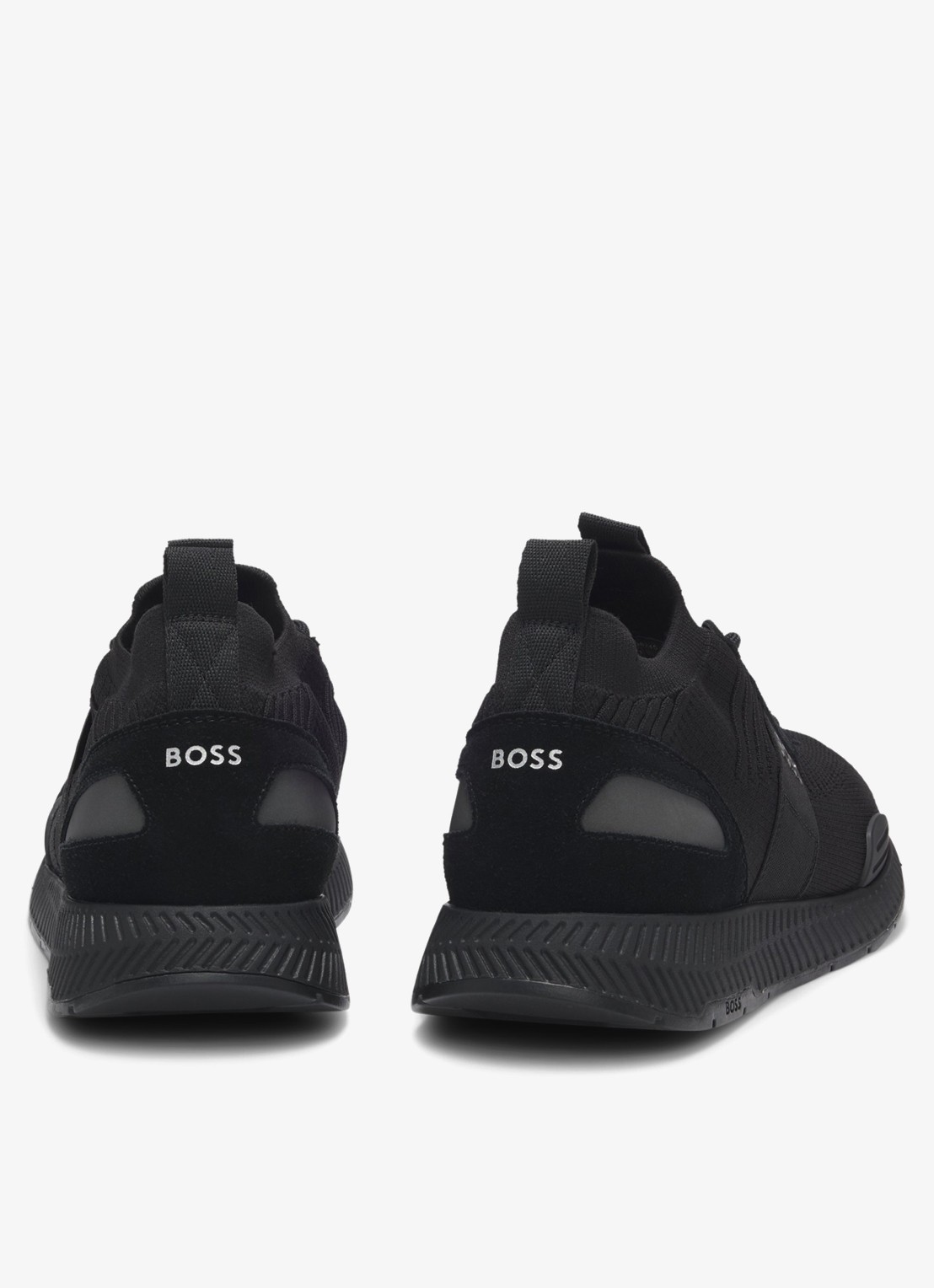 BOSS Sneakers van verschillende materialen met gebreide bovenzijde en suède details - achterkant 9 black-001 / zwart