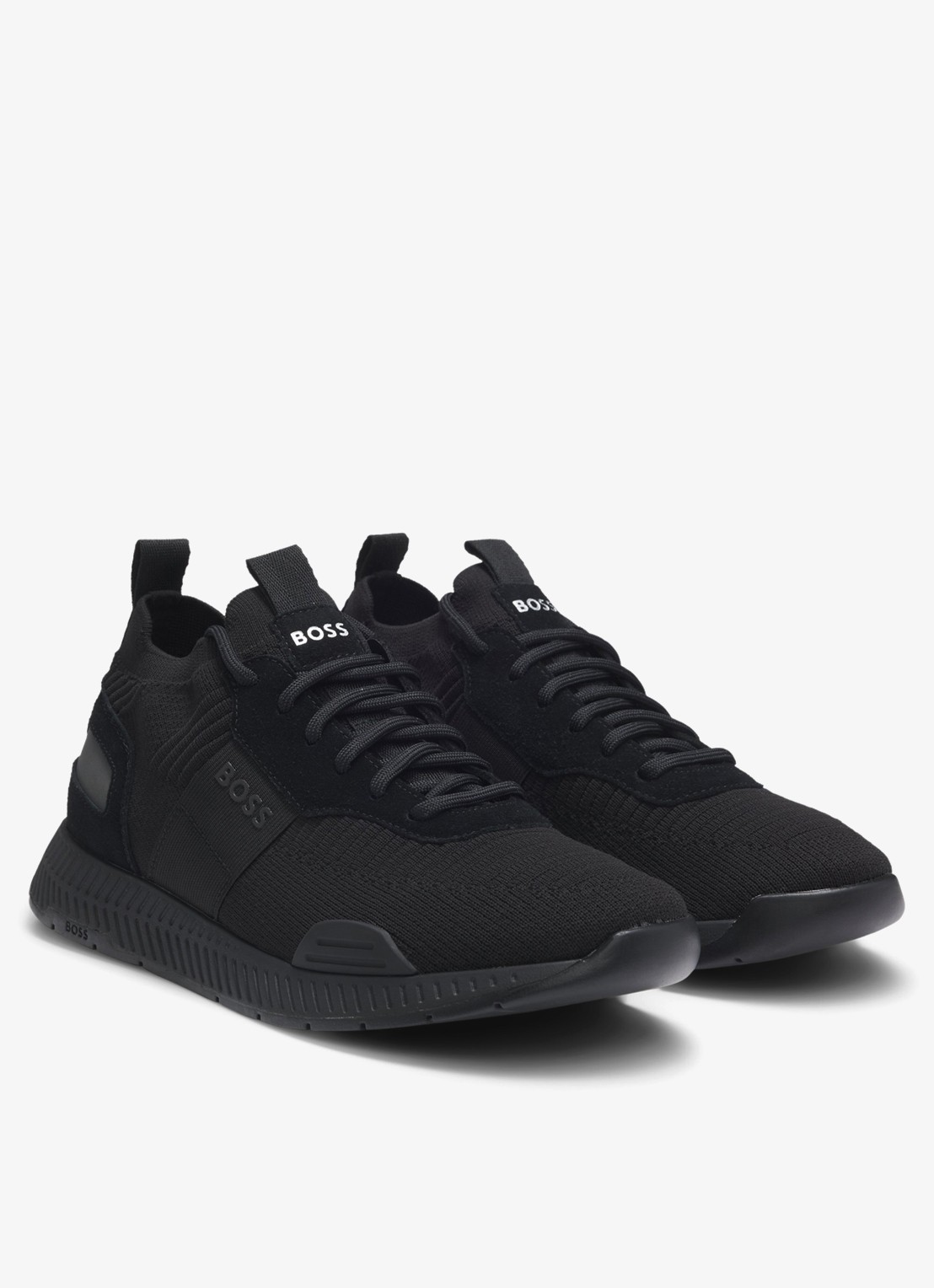 BOSS Sneakers van verschillende materialen met gebreide bovenzijde en suède details - detail 8 black-001 / zwart