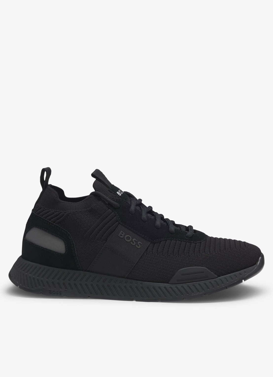 BOSS Sneakers van verschillende materialen met gebreide bovenzijde en suède details - voorkant 2 black-001 / zwart