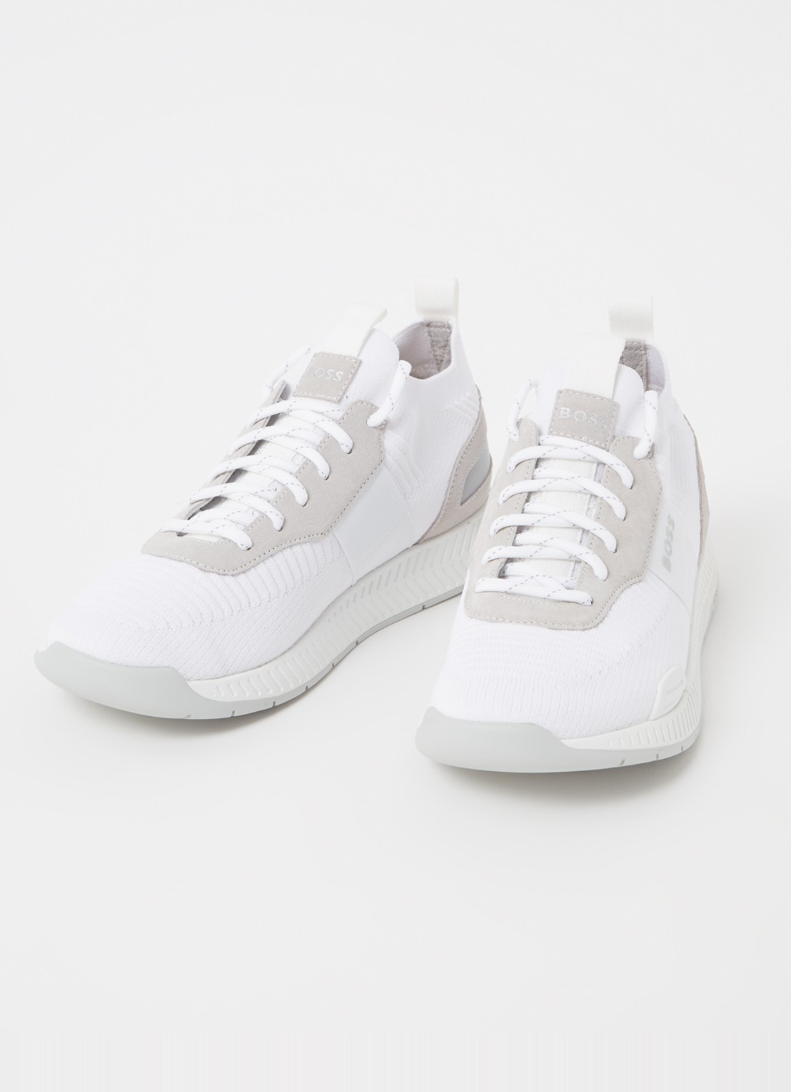 BOSS Sneakers van verschillende materialen met gebreide bovenzijde en suède details - detail white-100 / wit
