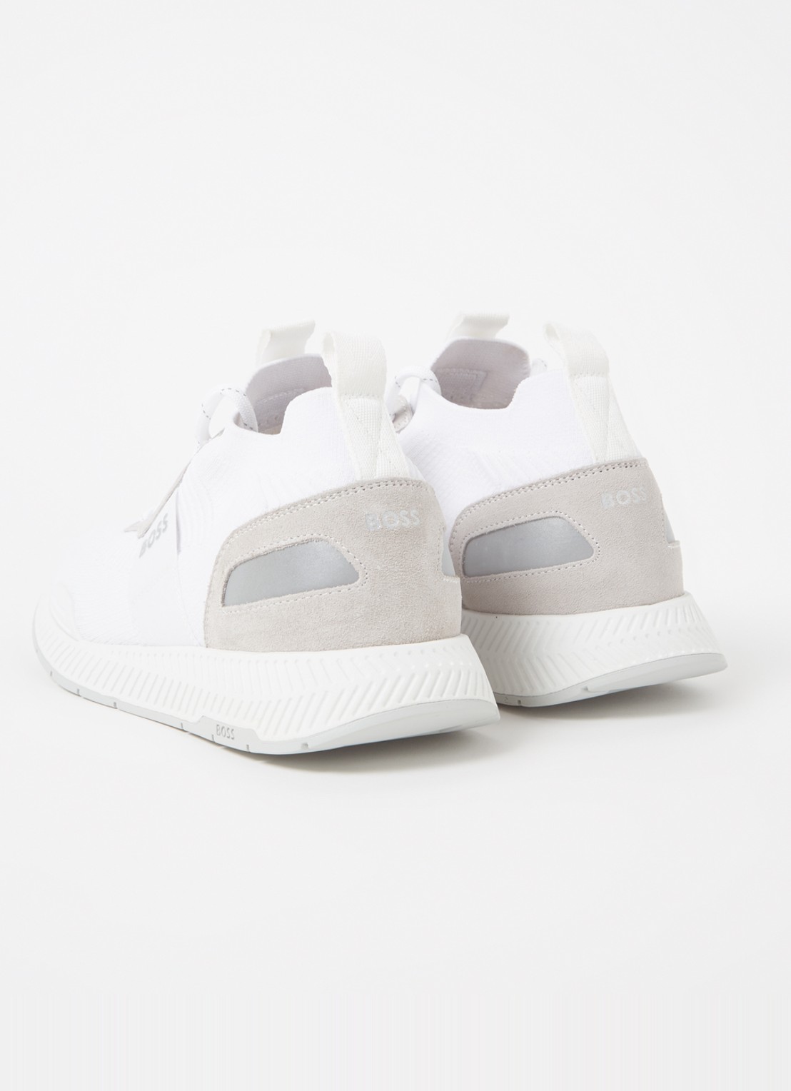 BOSS Sneakers van verschillende materialen met gebreide bovenzijde en suède details - detail 2 white-100 / wit