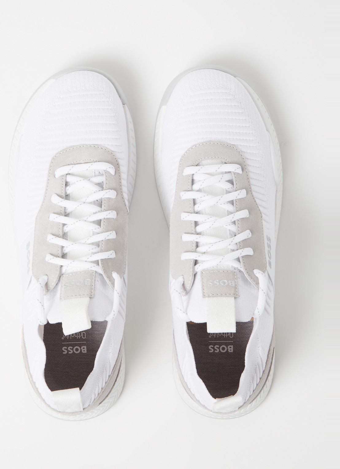 BOSS Sneakers van verschillende materialen met gebreide bovenzijde en suède details - detail 3 white-100 / wit