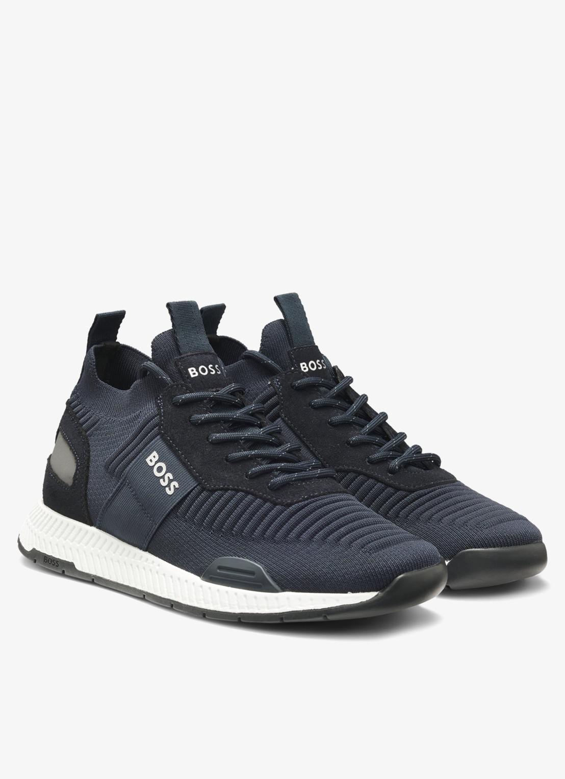 BOSS Sneakers van verschillende materialen met gebreide bovenzijde en suède details - detail 2 dark blue-401 / blauw