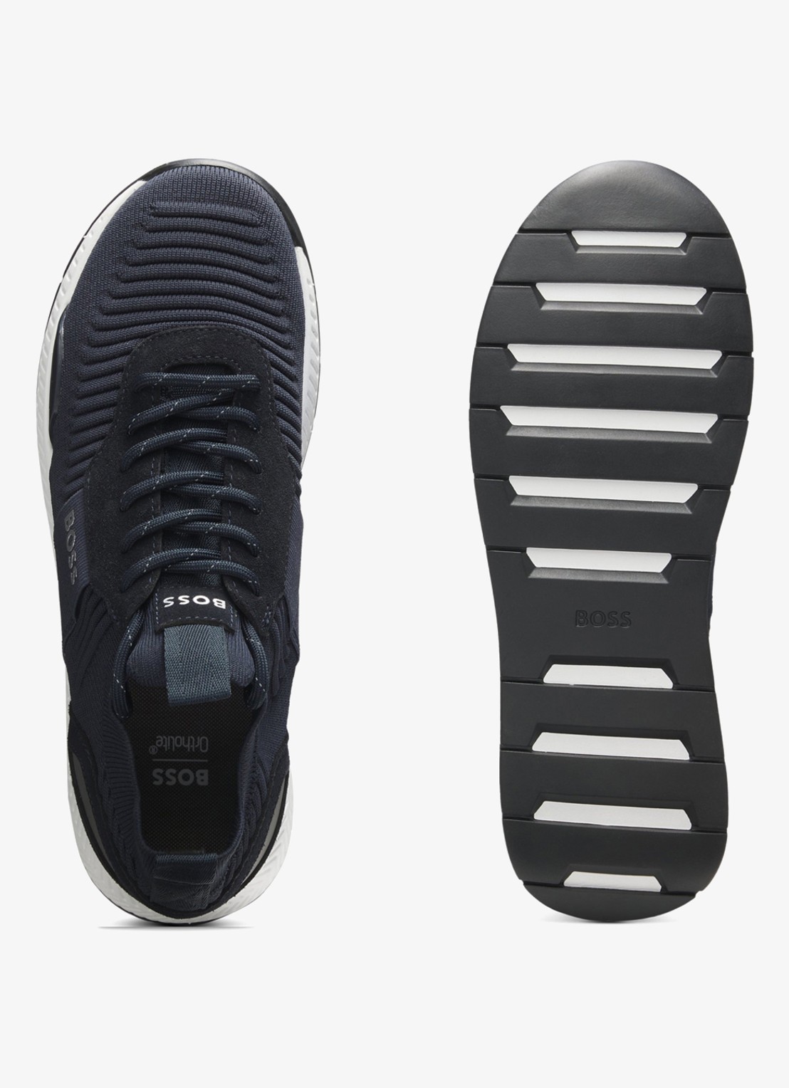 BOSS Sneakers van verschillende materialen met gebreide bovenzijde en suède details - detail 3 dark blue-401 / blauw