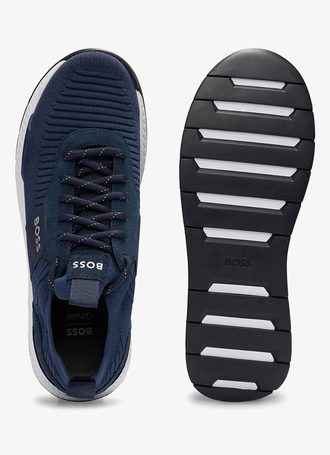 BOSS Sneakers van verschillende materialen met gebreide bovenzijde en suède details - detail 4 dark blue-401 / blauw