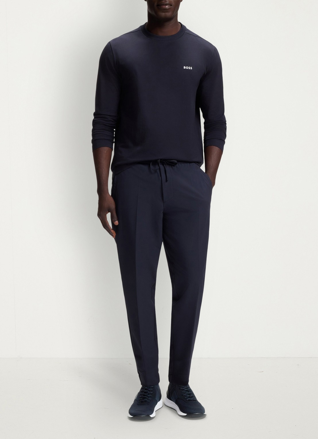 BOSS Sneakers van verschillende materialen met gebreide bovenzijde en suède details - voorkant 6 dark blue-401 / blauw