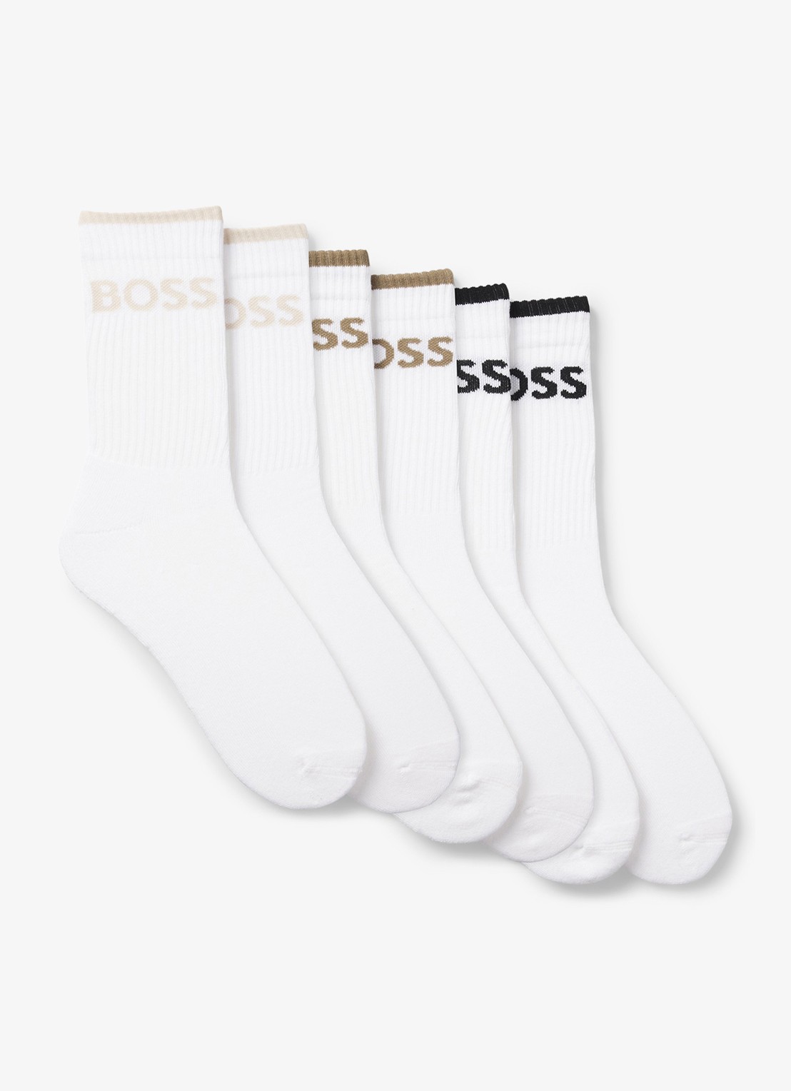 BOSS Sportsokken met logo in 6-pack - voorkant gebroken wit
