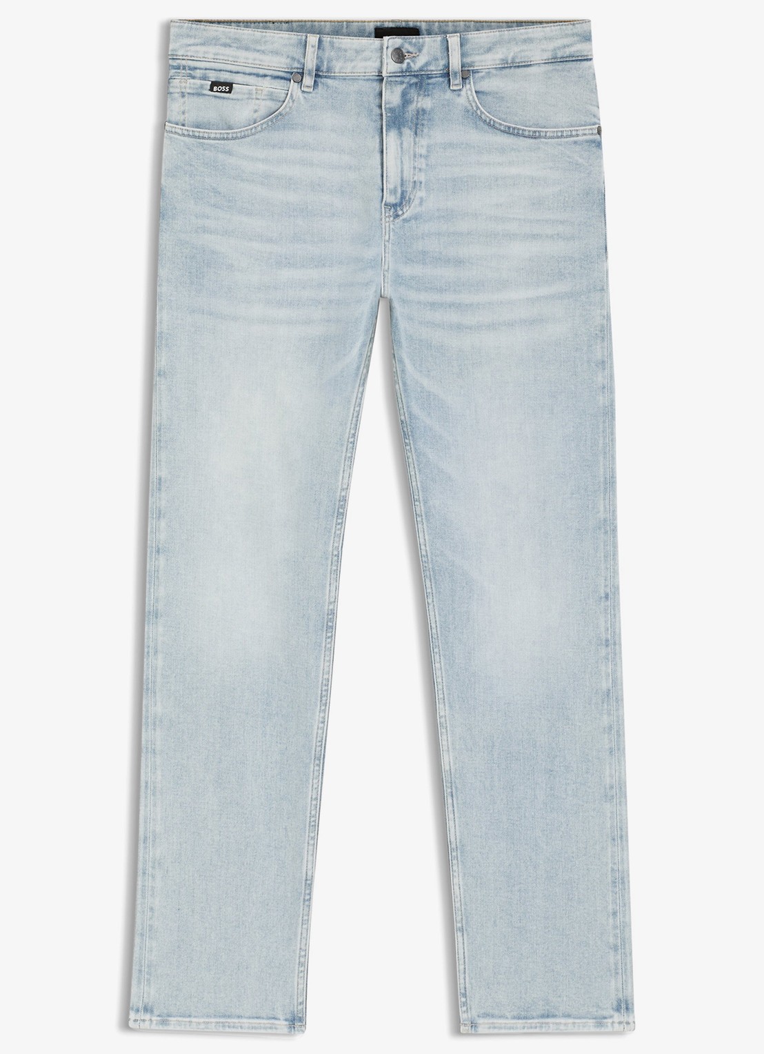 BOSS Straight fit jeans met lichte wassing - voorkant blauw