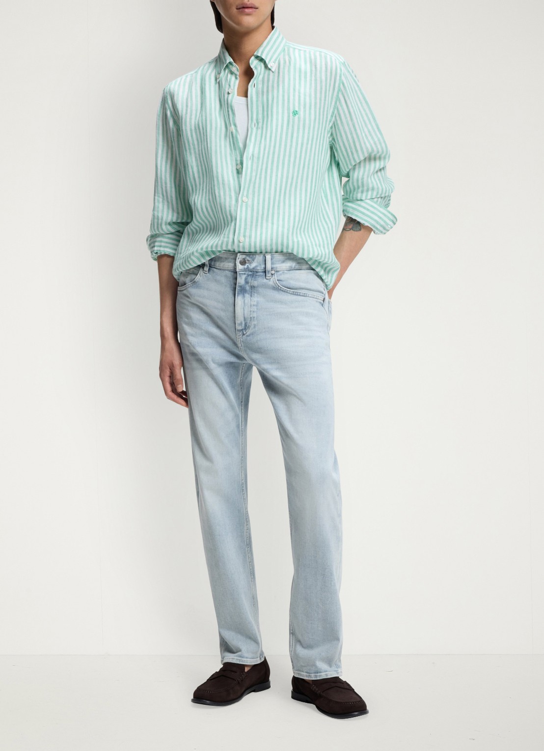 BOSS Straight fit jeans met lichte wassing - voorkant 2 blauw