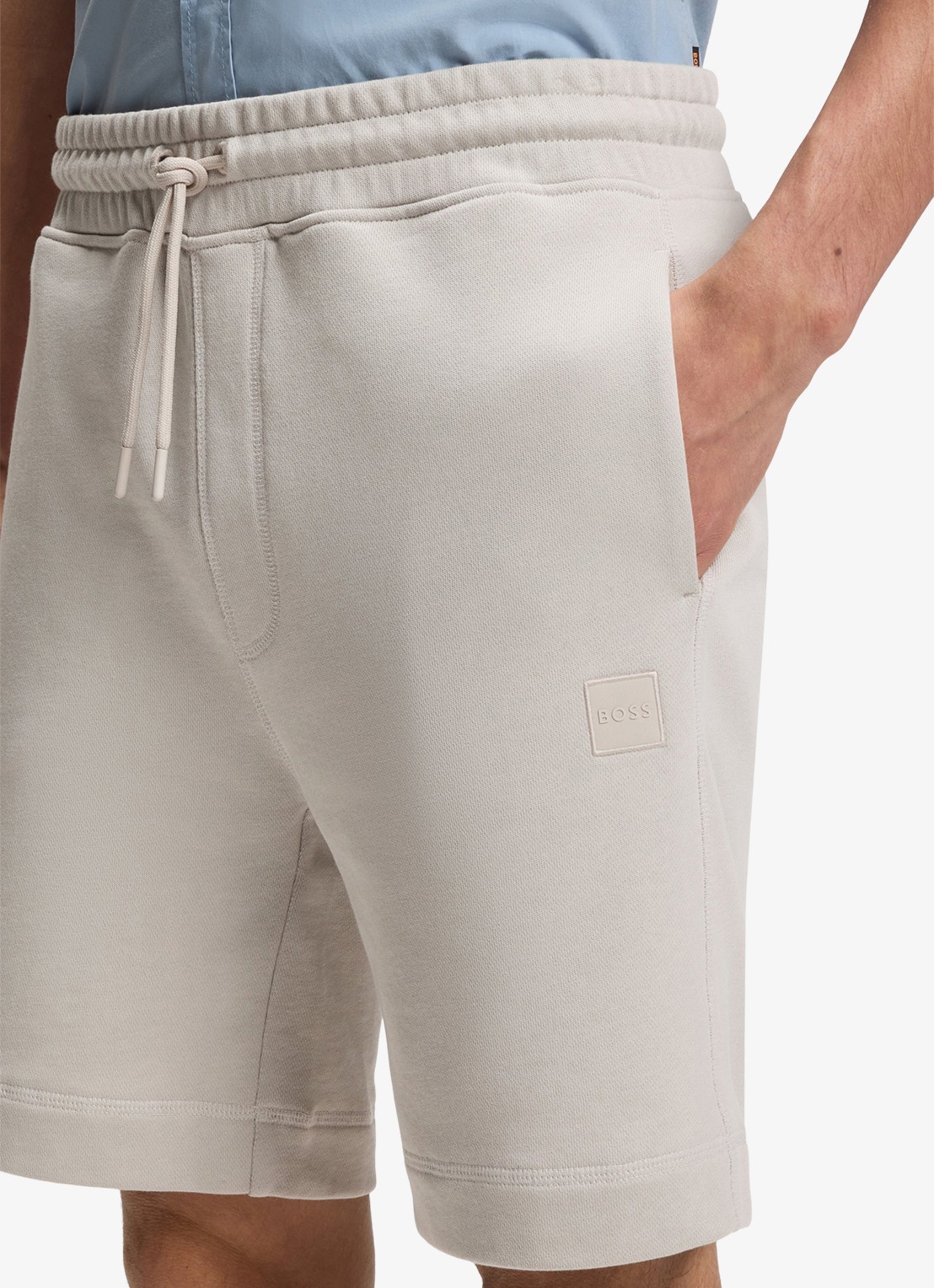 BOSS Straight fit korte broek van sweatstof met logopatch - detail 5 open grey-070 / grijs