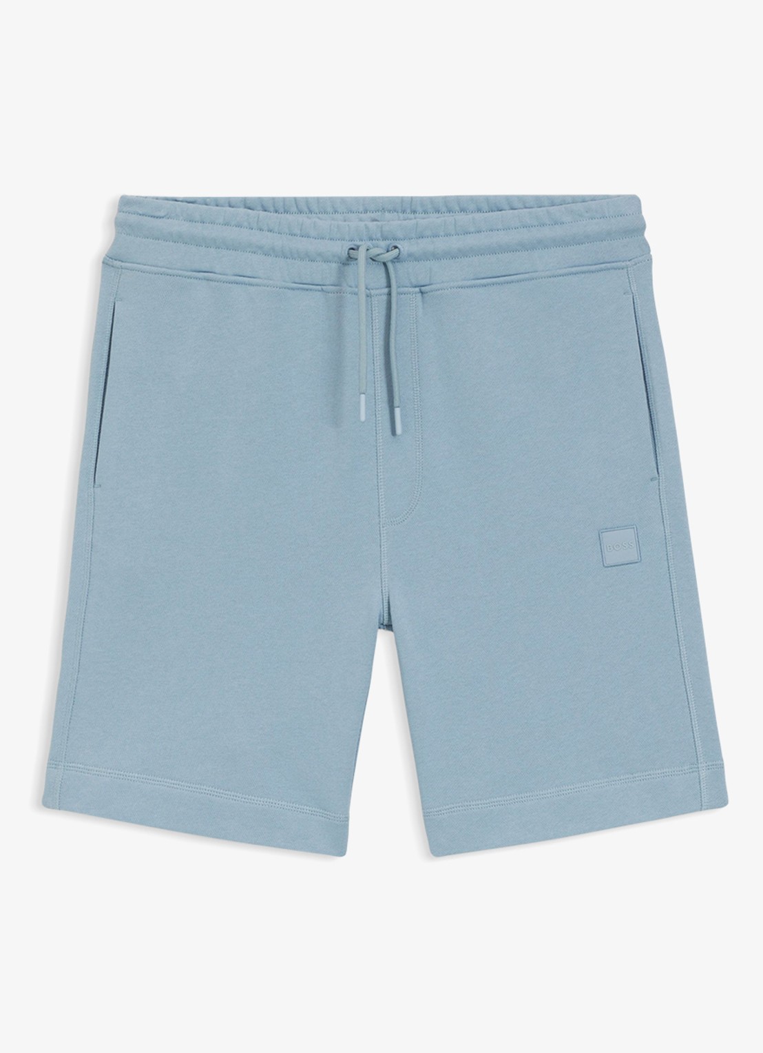 BOSS Straight fit korte broek van sweatstof met logopatch - voorkant 4 light/pastel blue-458 / blauw