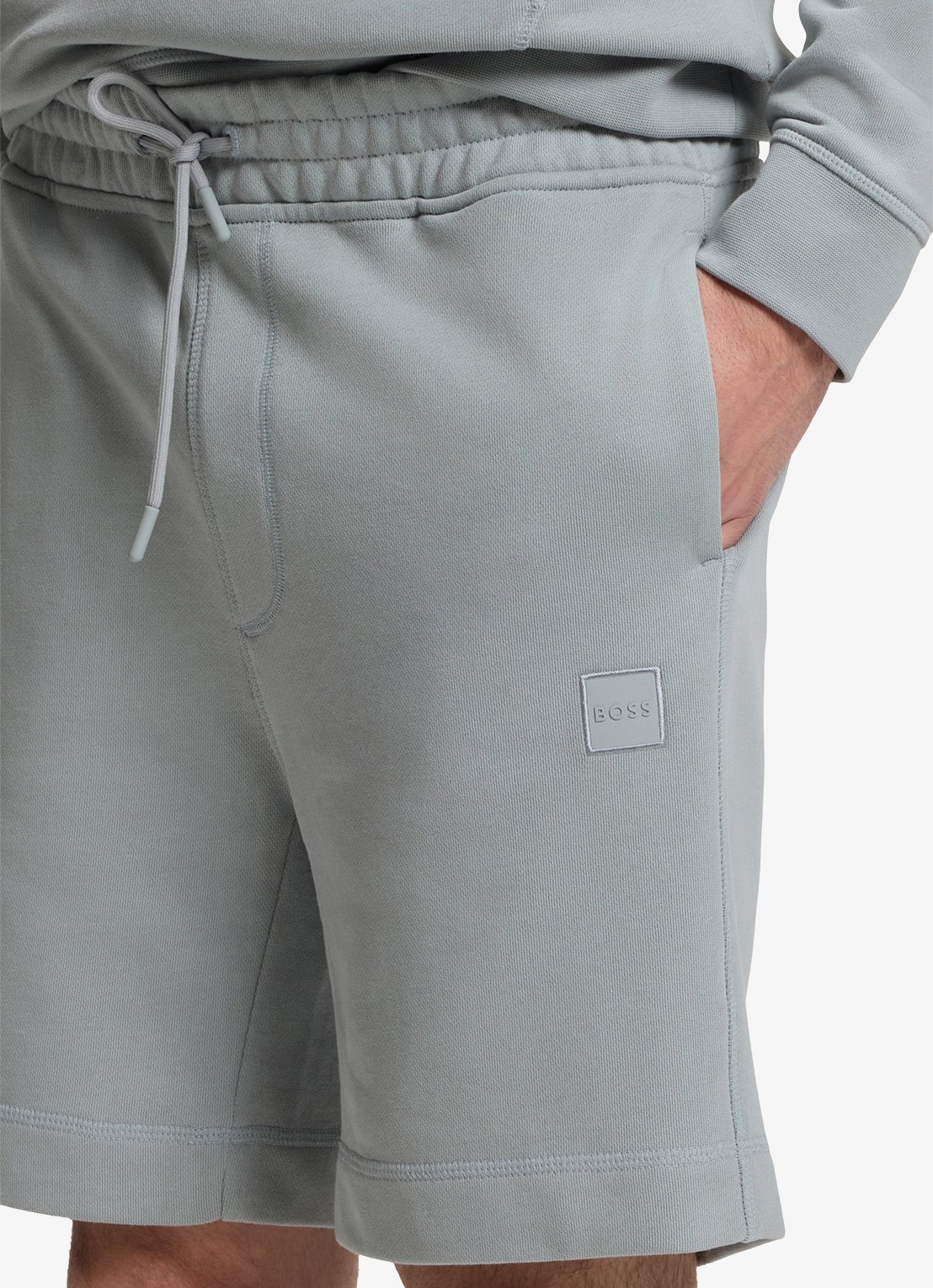 BOSS Straight fit korte broek van sweatstof met logopatch - detail 5 open grey-084 / grijs