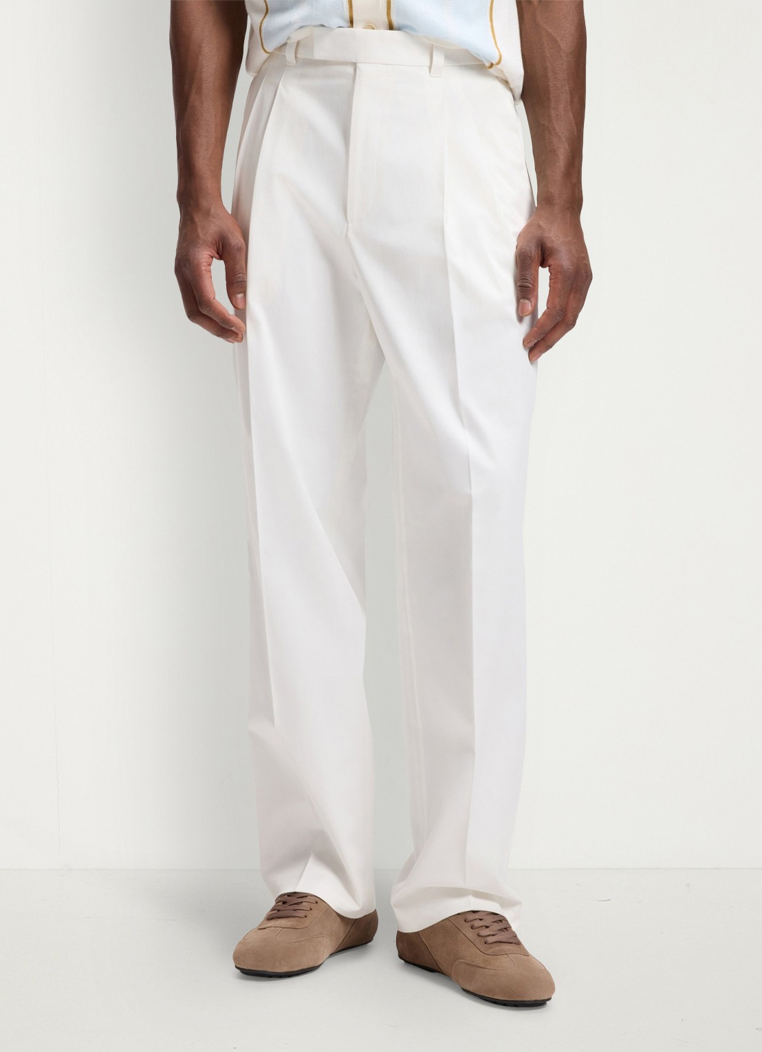 BOSS Straight fit pantalon in katoenblend - detail wit