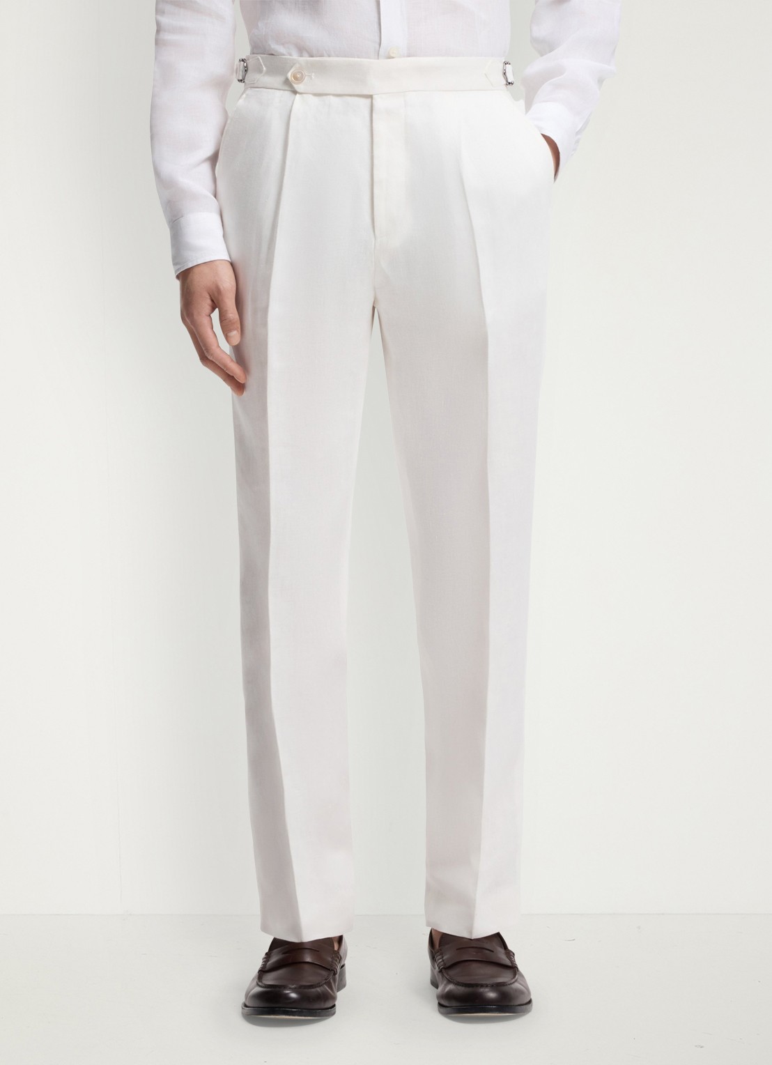 BOSS Straight fit pantalon in linnenblend met steekzakken - detail 3 wit