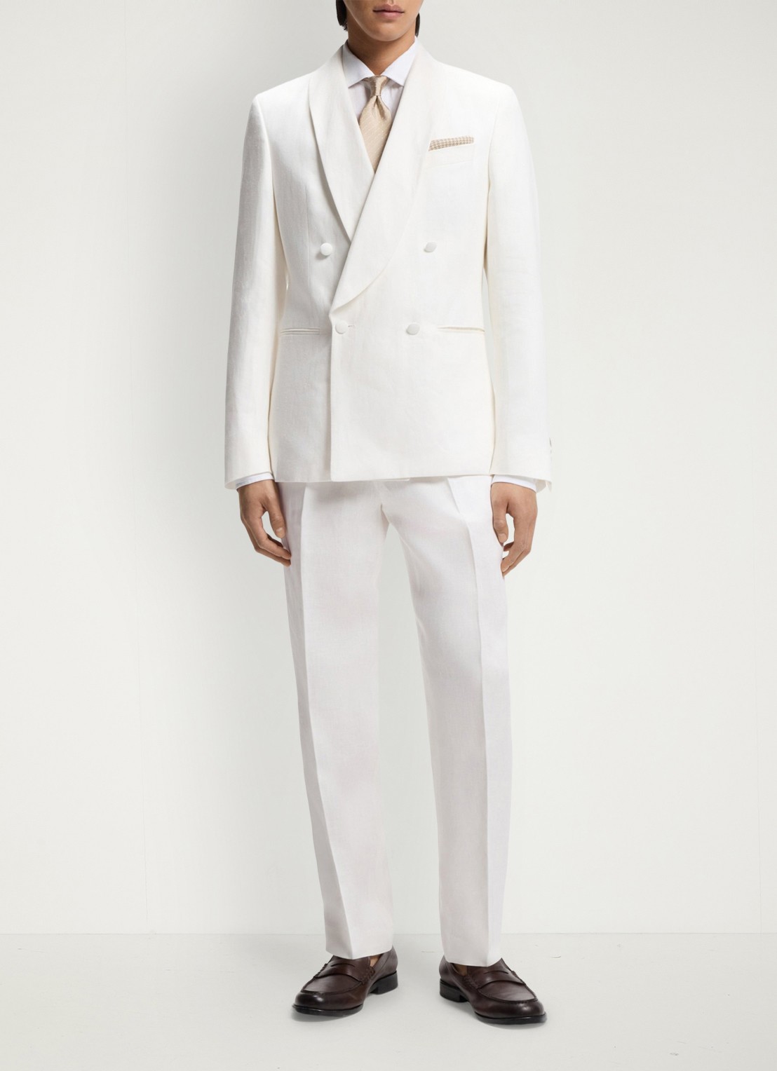 BOSS Straight fit pantalon in linnenblend met steekzakken - voorkant 2 wit