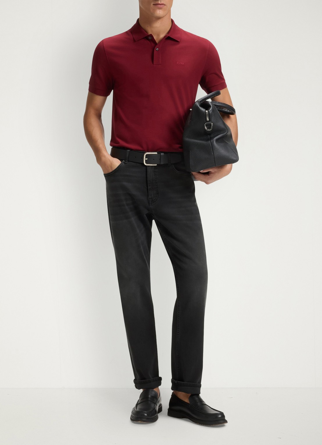 BOSS Straight leg jeans met stretch en steekzakken - voorkant 5 charcoal-015 / grijs