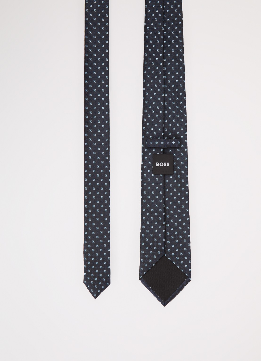 BOSS Stropdas in zijdeblend met stippenprint - detail 4 donkerblauw