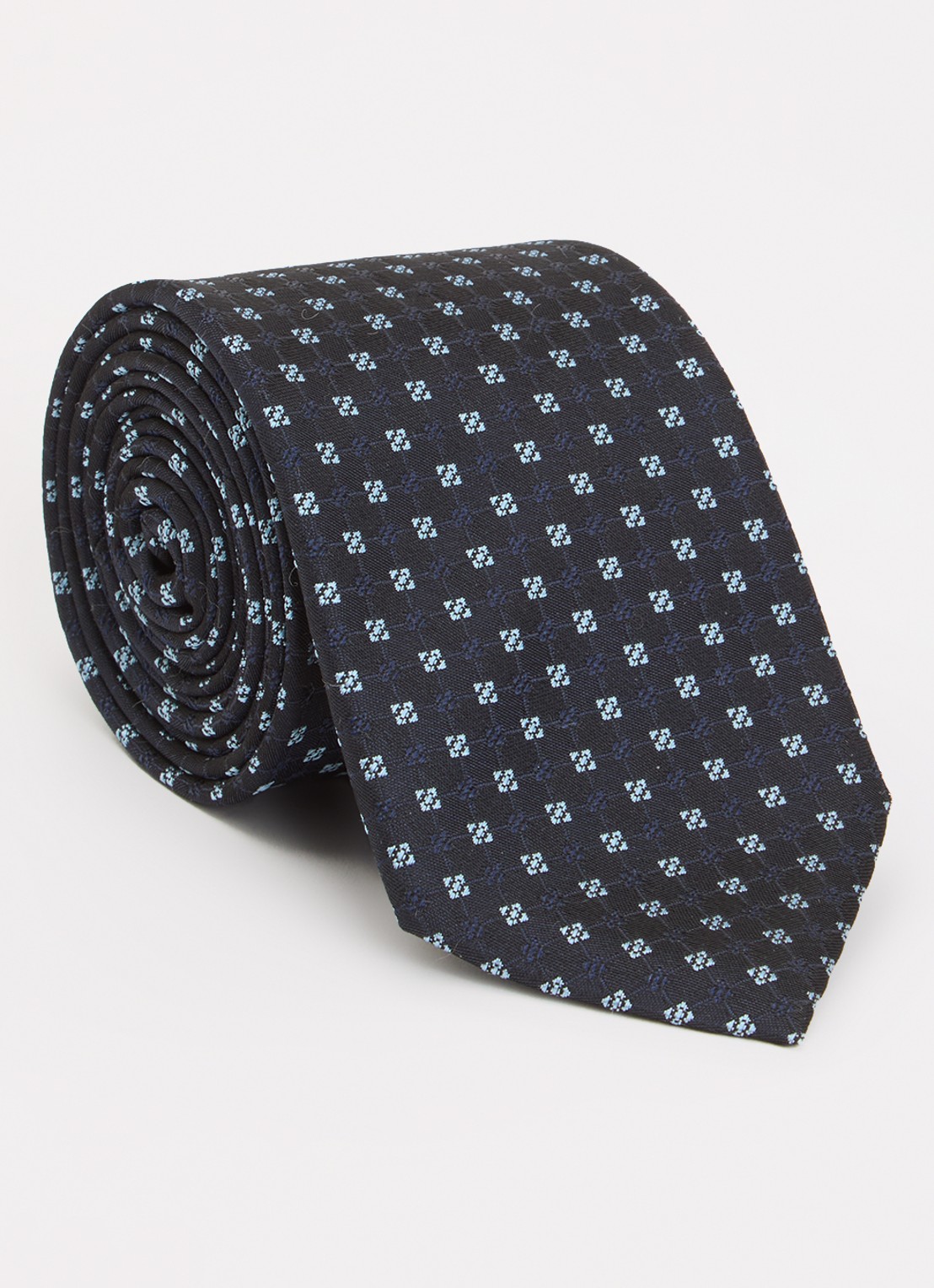 BOSS Stropdas in zijdeblend met stippenprint - voorkant donkerblauw