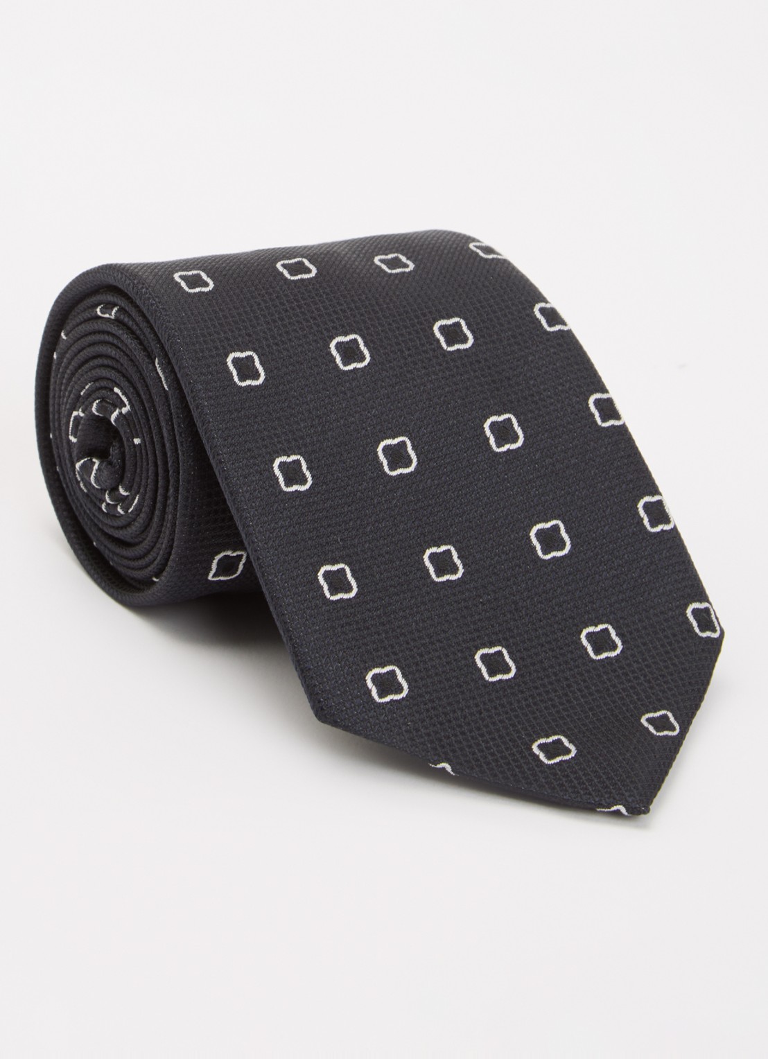 BOSS Stropdas in zijdeblend met stippenprint - voorkant donkerblauw