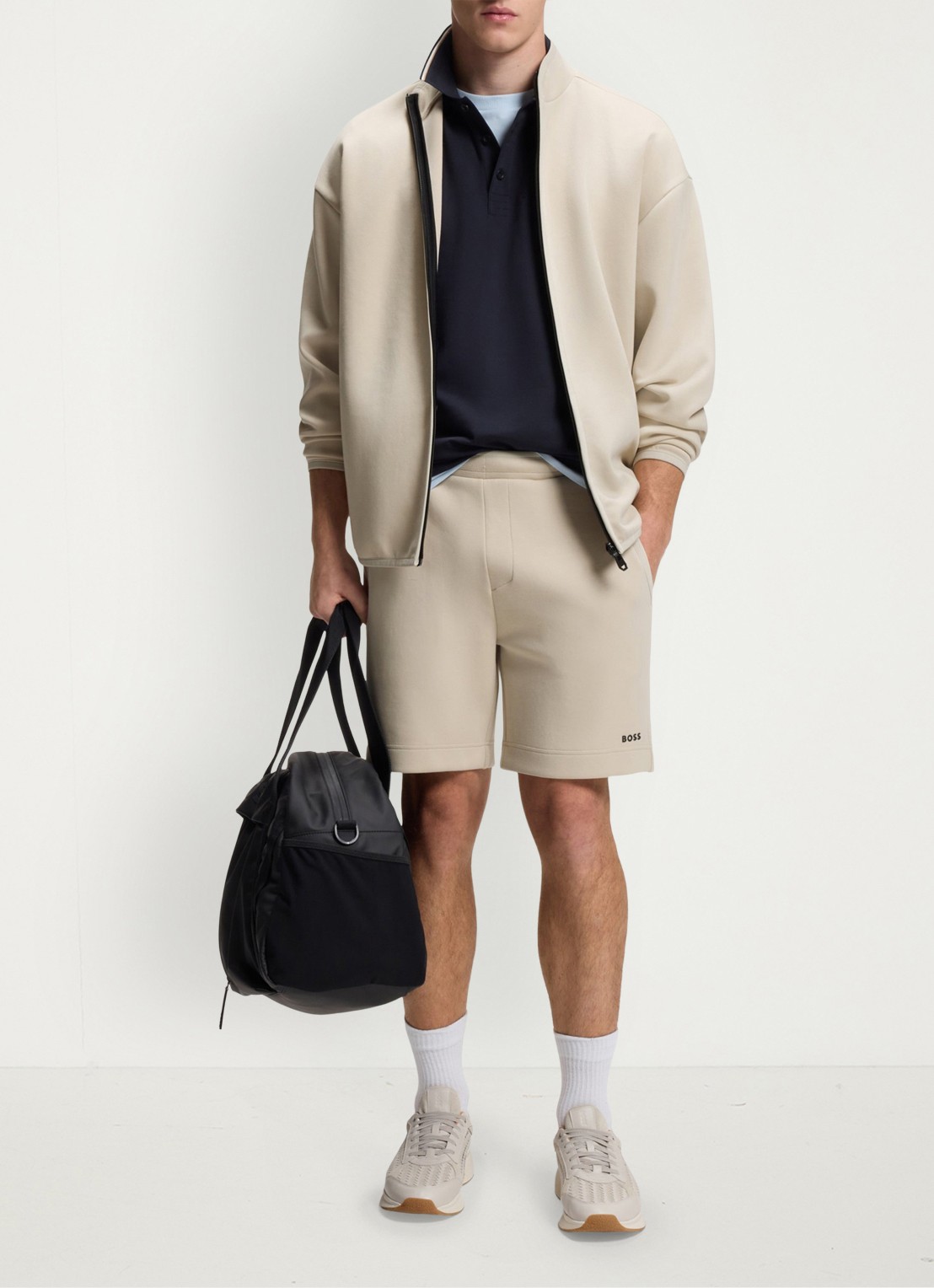 BOSS SW_Globe FZ Sweatvest met logo - voorkant 2 light beige-272 / beige