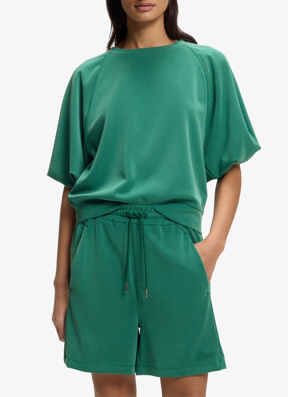 BOSS Sweater met ballonmouw - detail 4 dark green-302 / groen