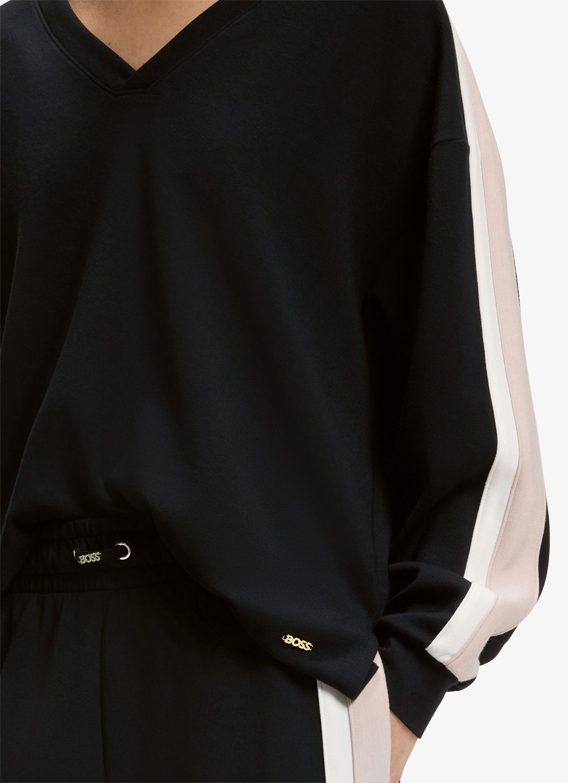 BOSS Sweater met gestreept detail - detail 2 black-001 / zwart