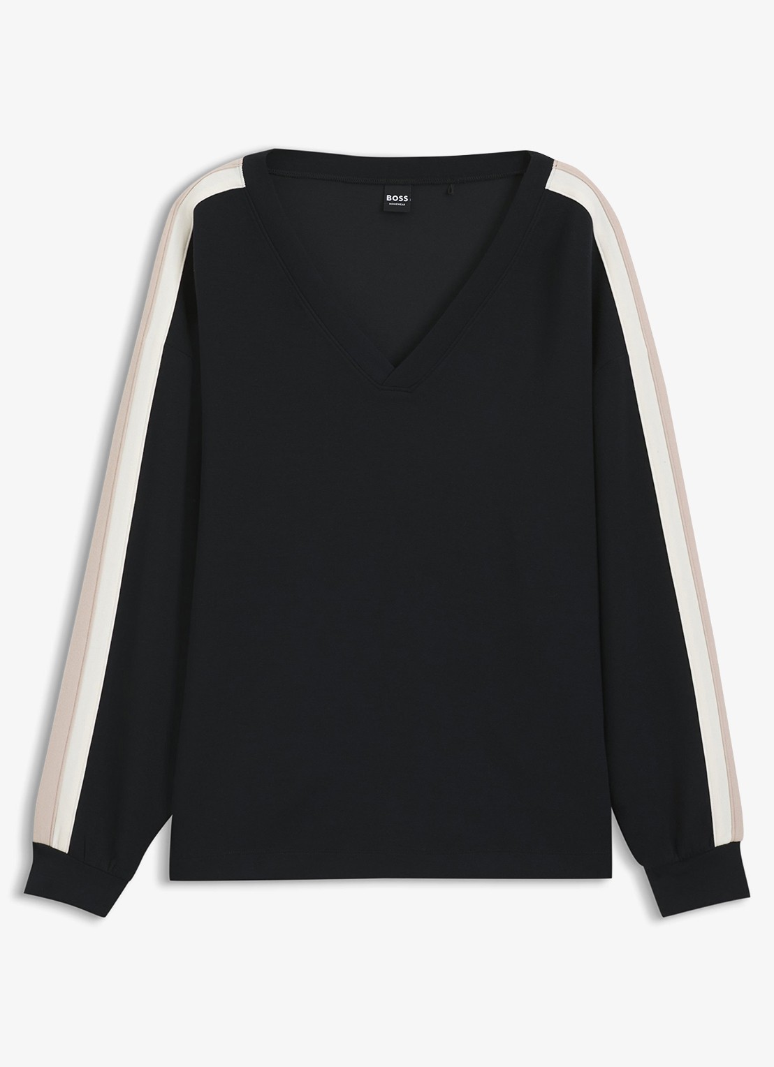 BOSS Sweater met gestreept detail - voorkant black-001 / zwart