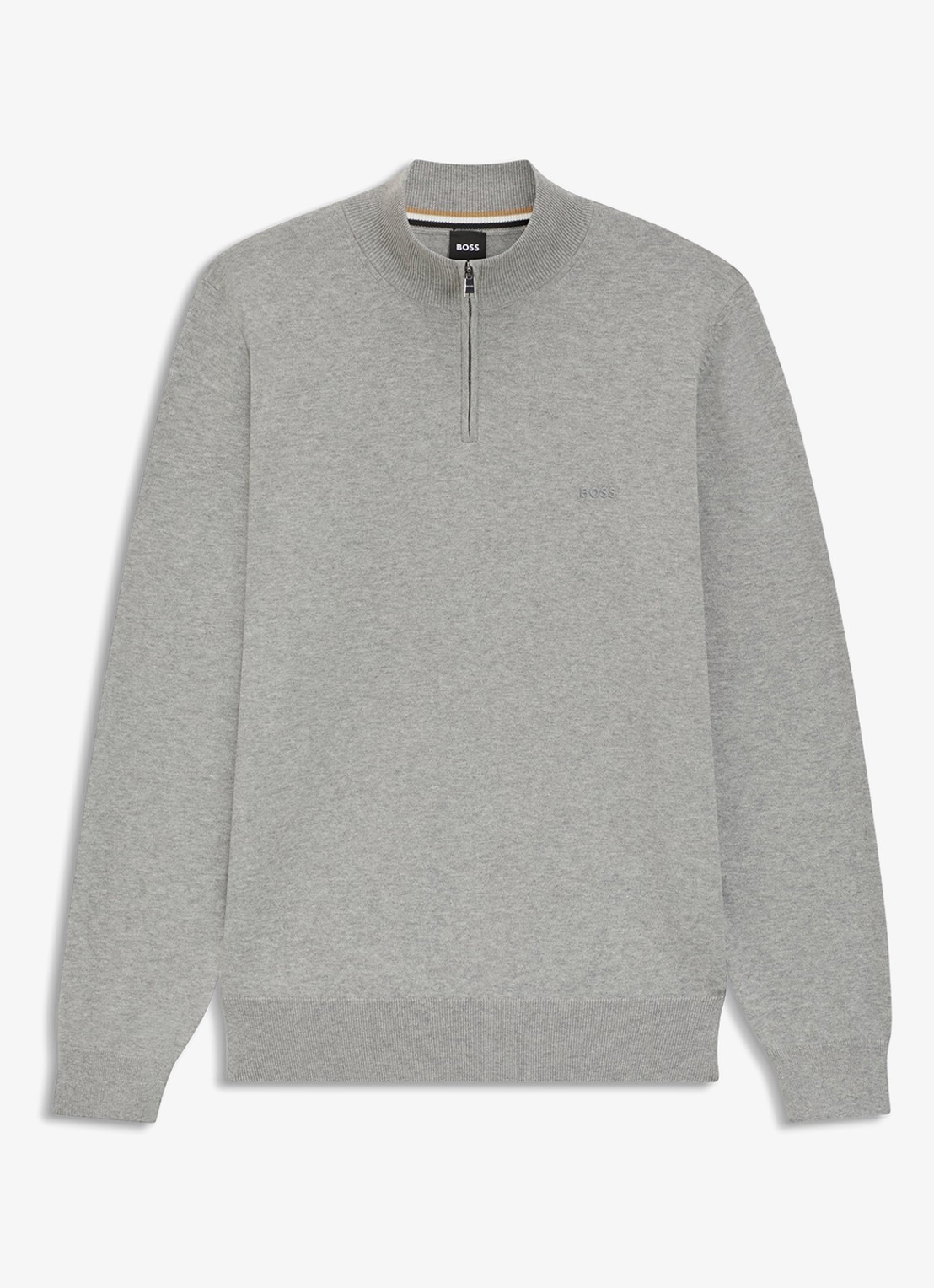 BOSS Sweater met halve rits en logo - voorkant grijsmele