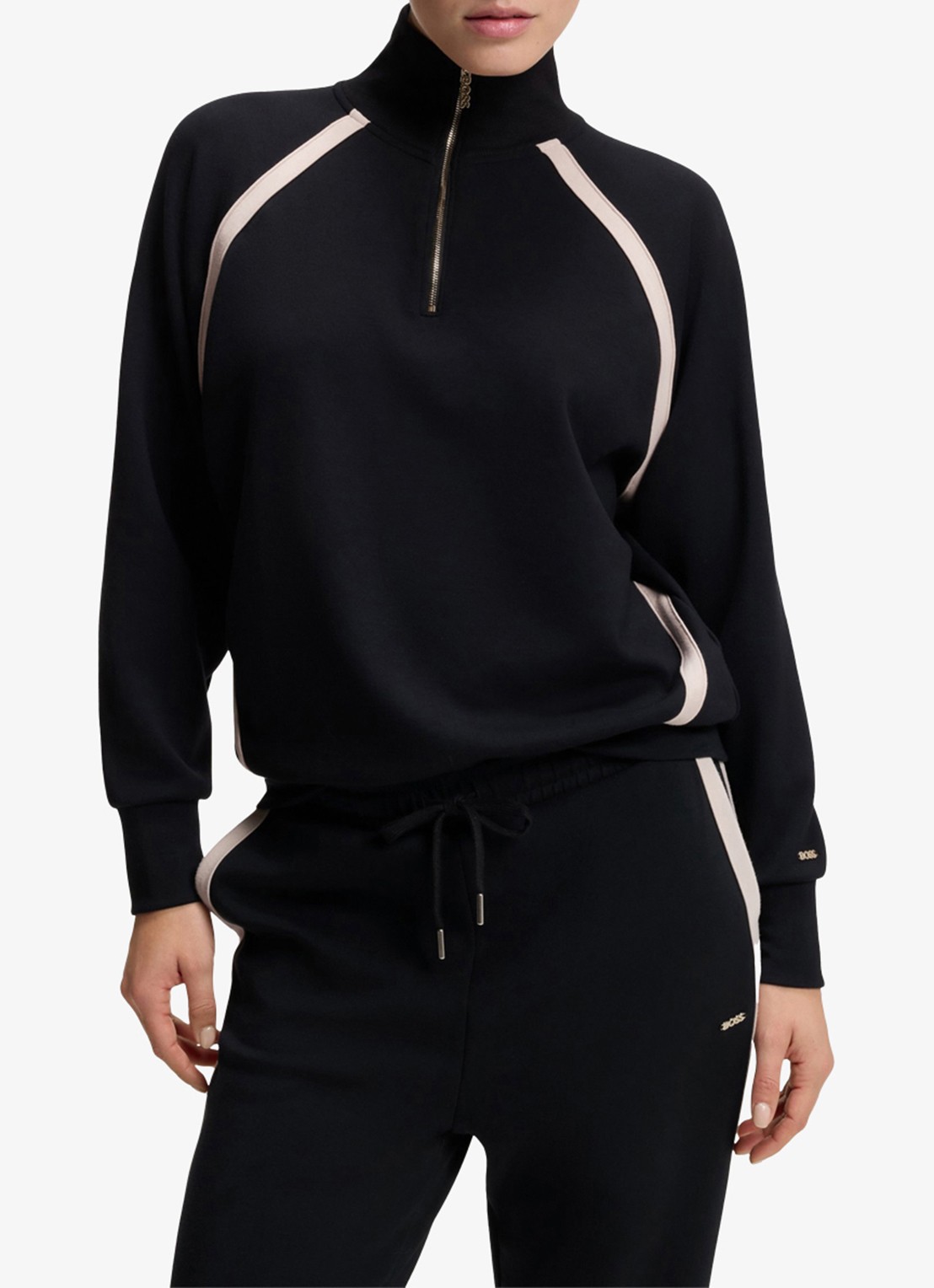 BOSS Sweater met halve rits - detail 2 zwart