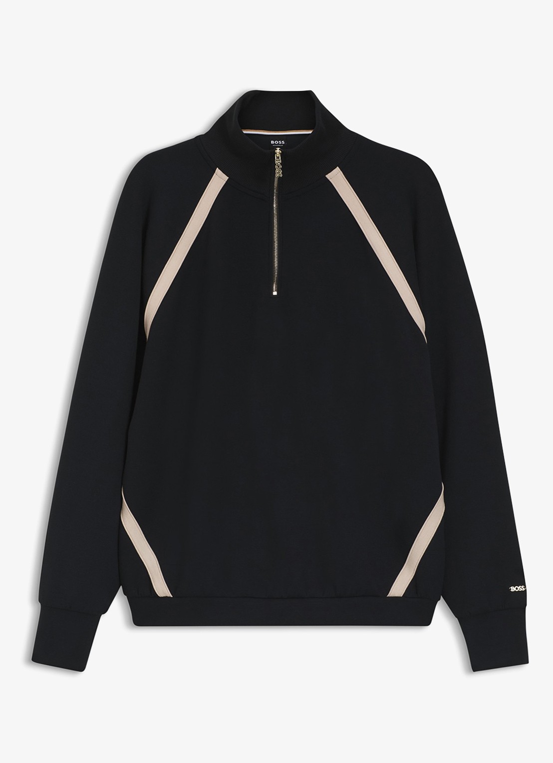 BOSS Sweater met halve rits - voorkant zwart
