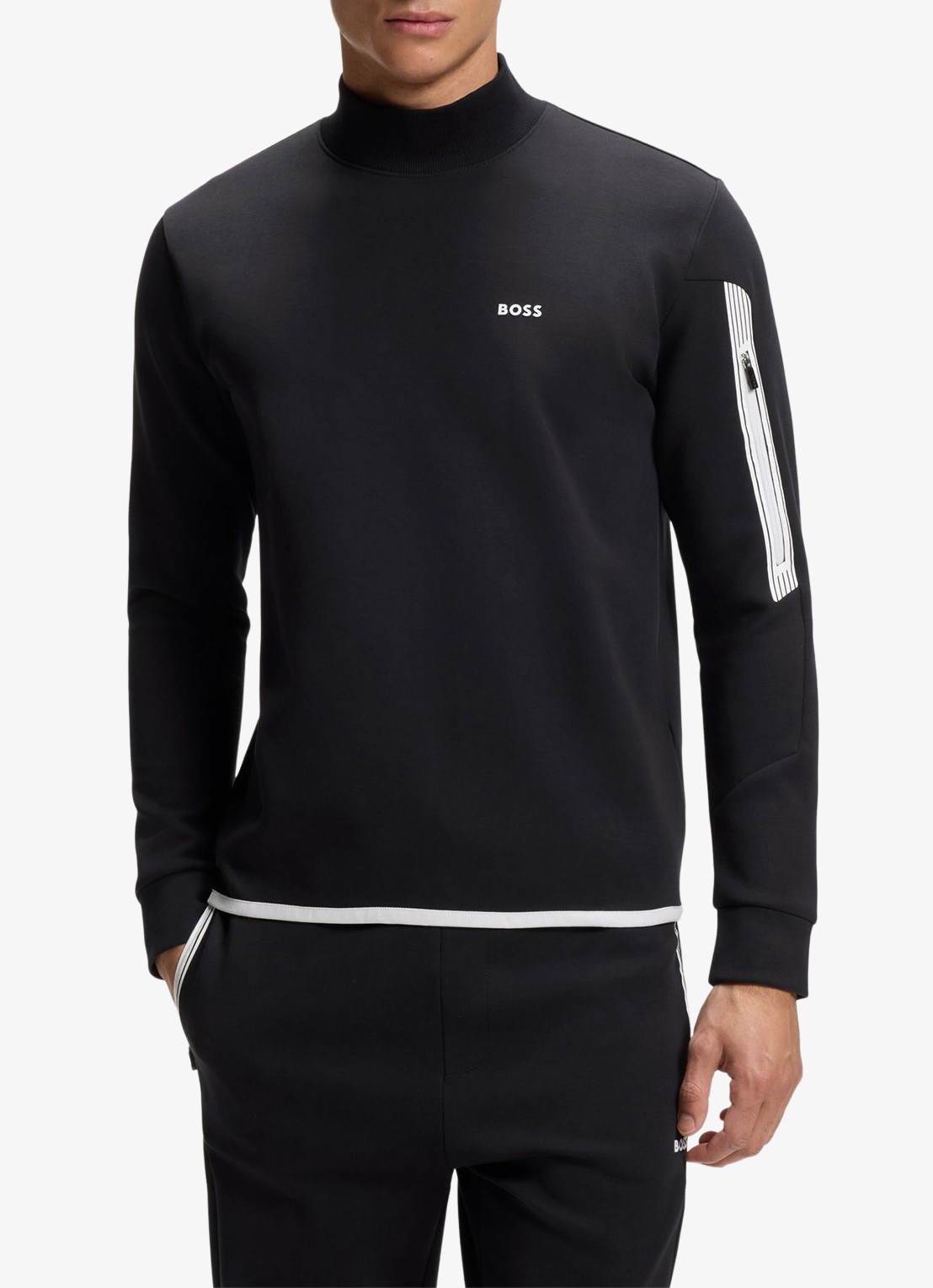 BOSS Sweater met logo en opstaande kraag - detail 2 donkerblauw
