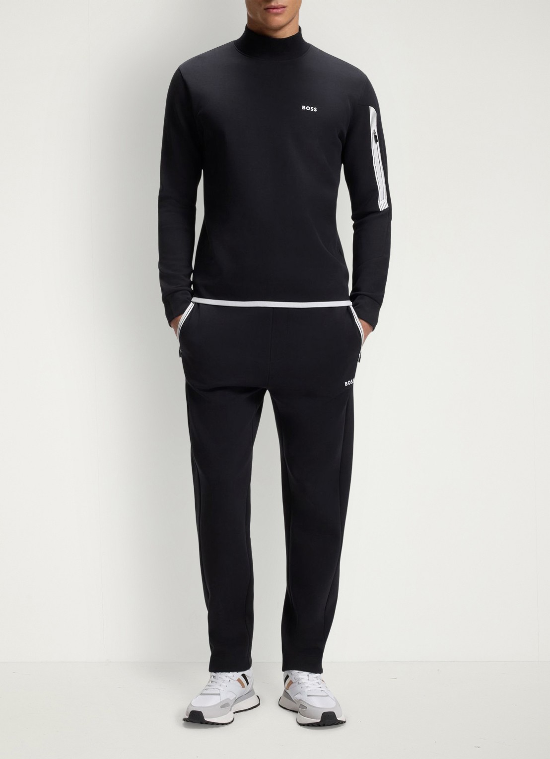 BOSS Sweater met logo en opstaande kraag - voorkant 5 donkerblauw