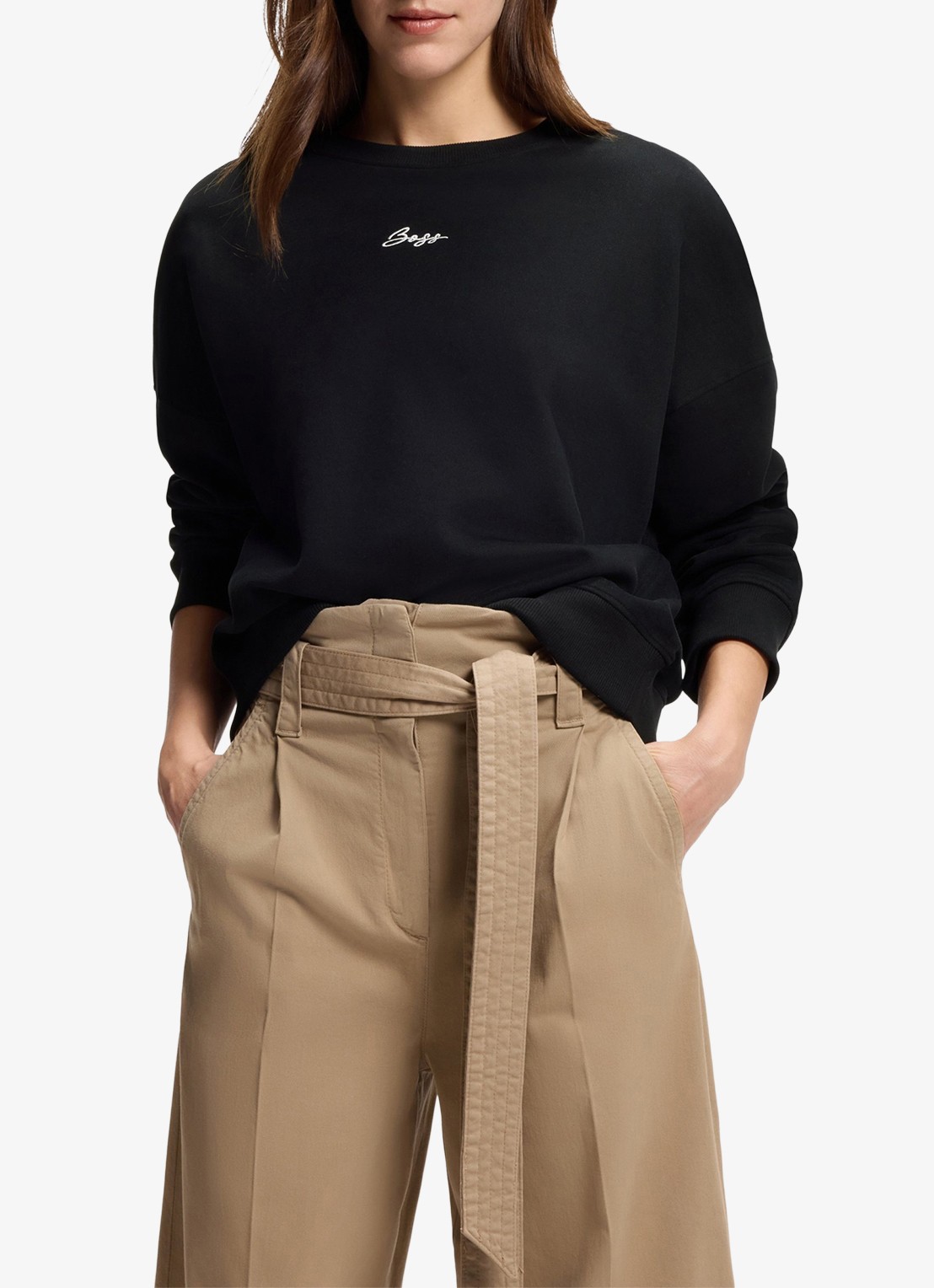 BOSS Sweater met logo - detail zwart
