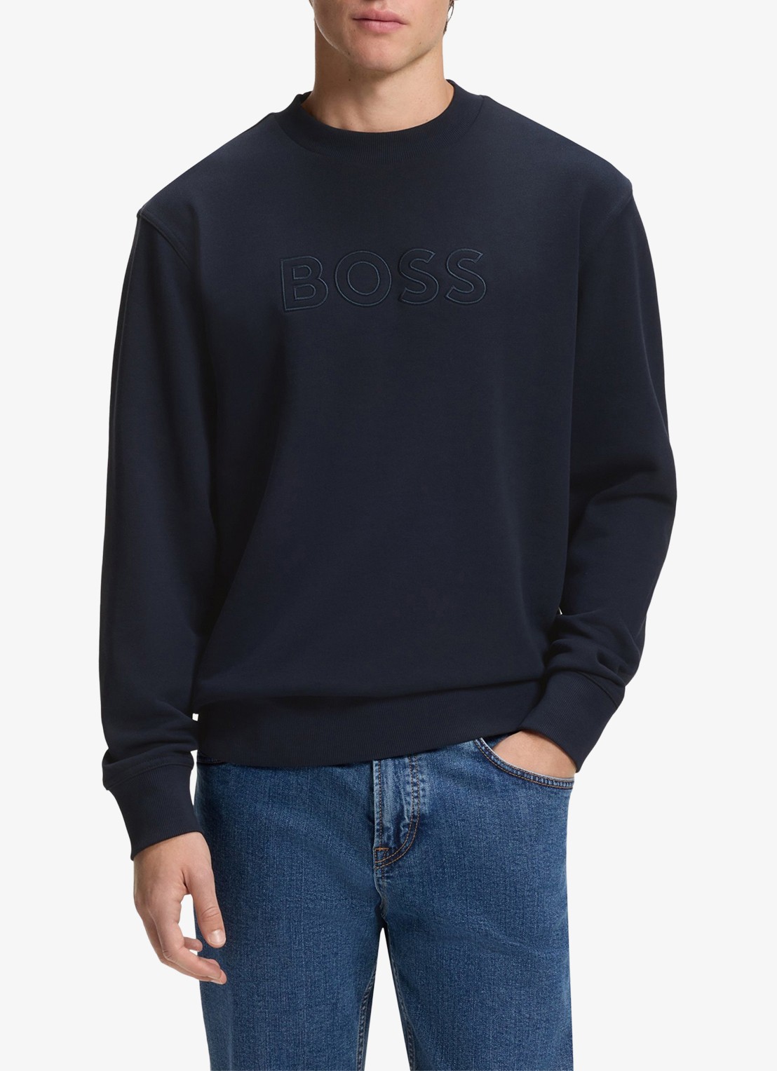 BOSS Sweater met logo - detail 2 donkerblauw