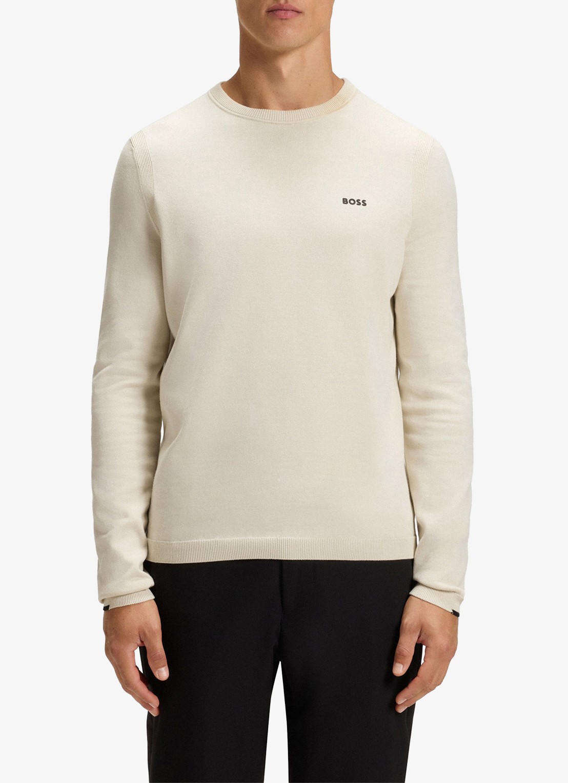 BOSS Sweater met logo - detail gebroken wit