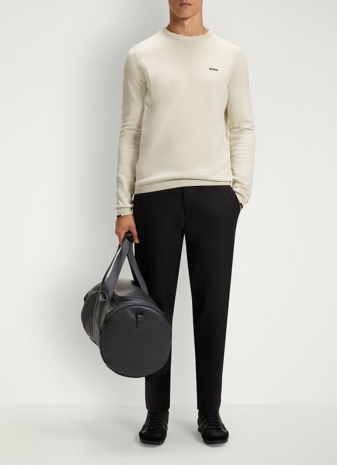 BOSS Sweater met logo - voorkant 4 gebroken wit