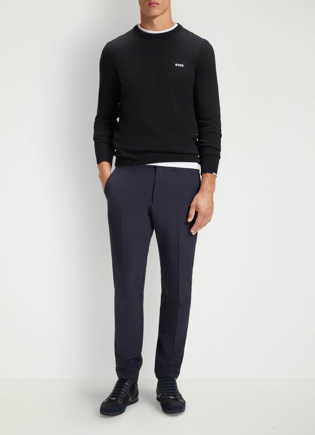 BOSS Sweater met logo - voorkant 3 donkerblauw