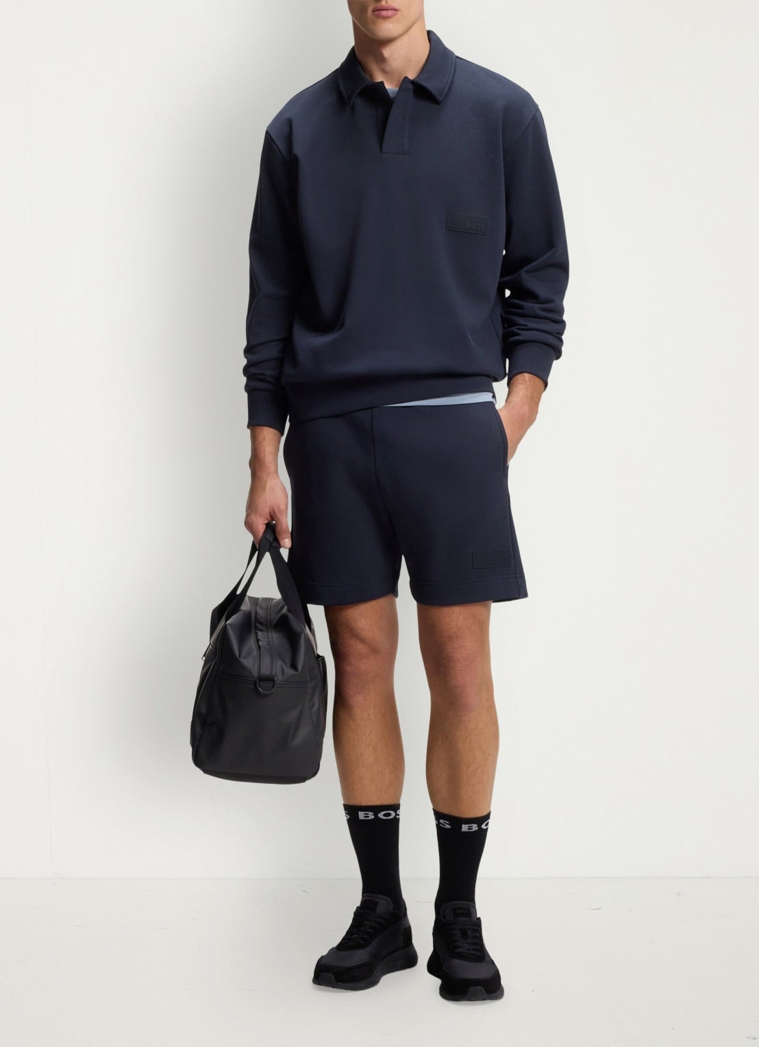 BOSS Sweater met logo - voorkant 3 donkerblauw