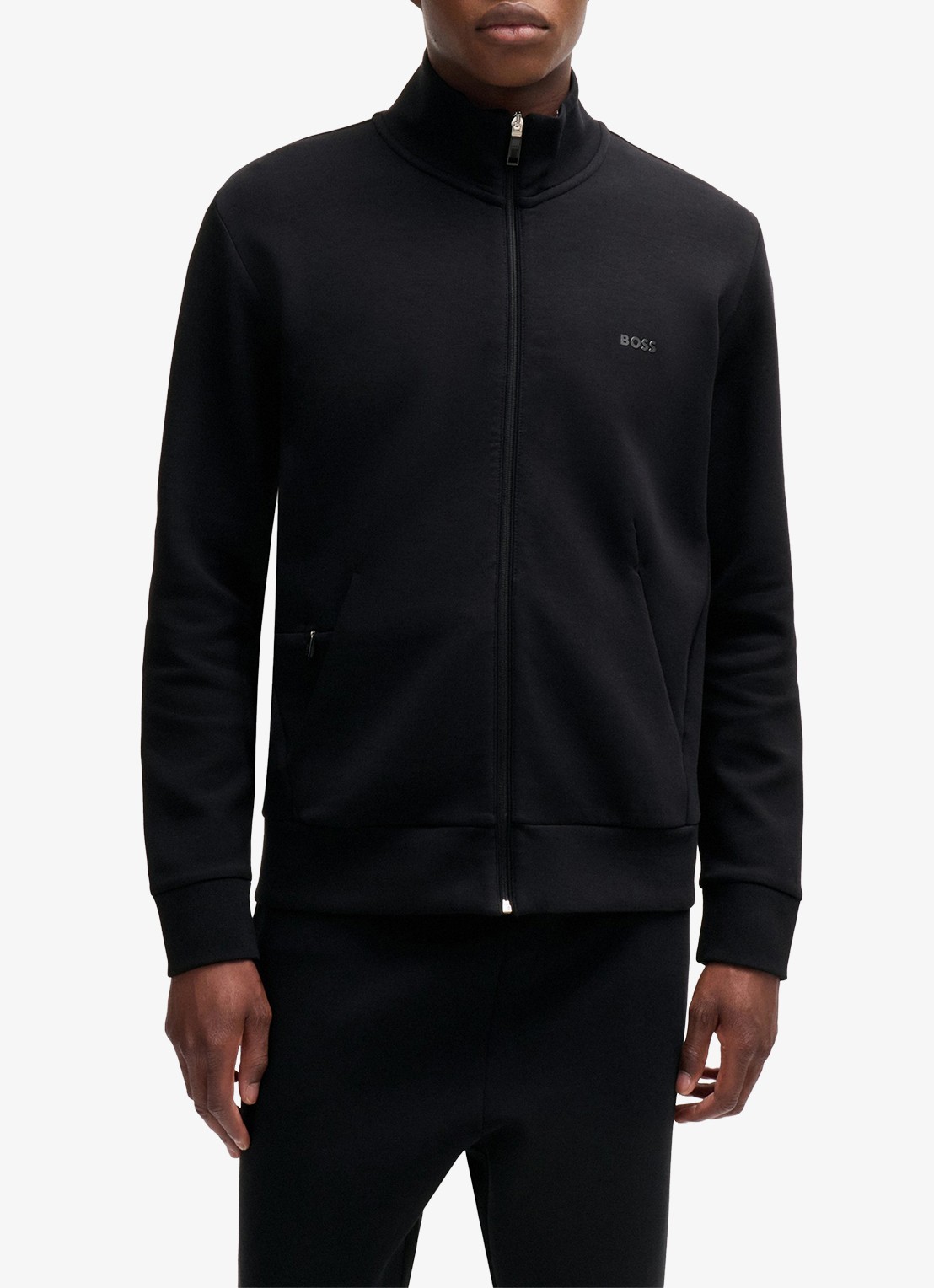 BOSS Sweatshirt van stretchkatoen met rits en logoprint - detail 3 zwart