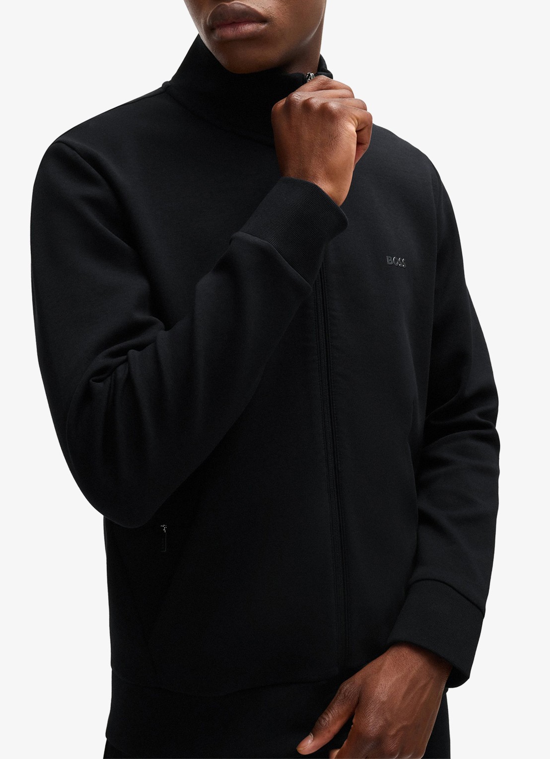 BOSS Sweatshirt van stretchkatoen met rits en logoprint - detail 4 zwart