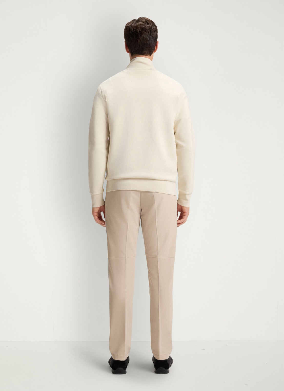 BOSS Sweatshirt van stretchkatoen met rits en logoprint - achterkant creme
