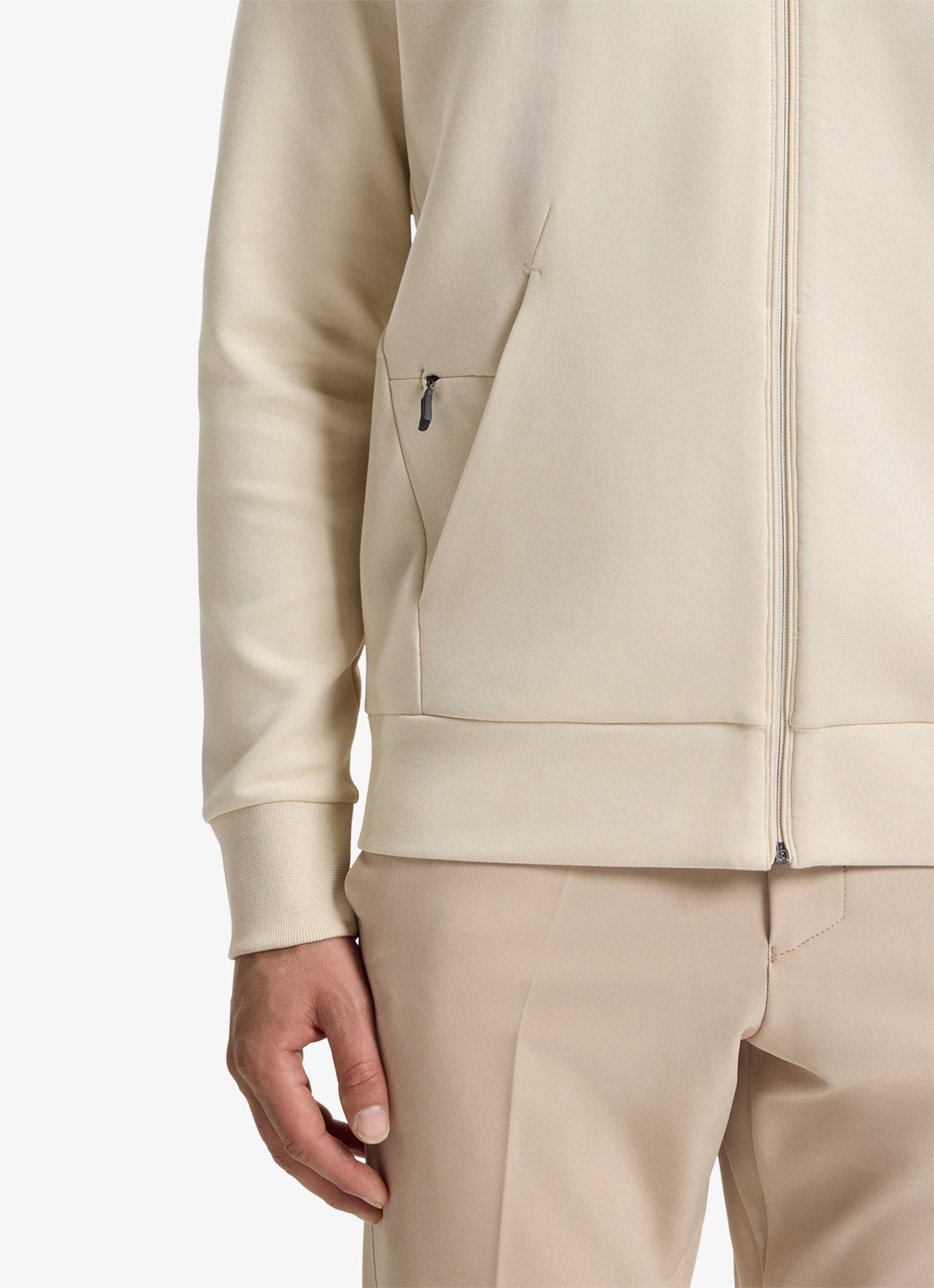 BOSS Sweatshirt van stretchkatoen met rits en logoprint - detail 3 creme
