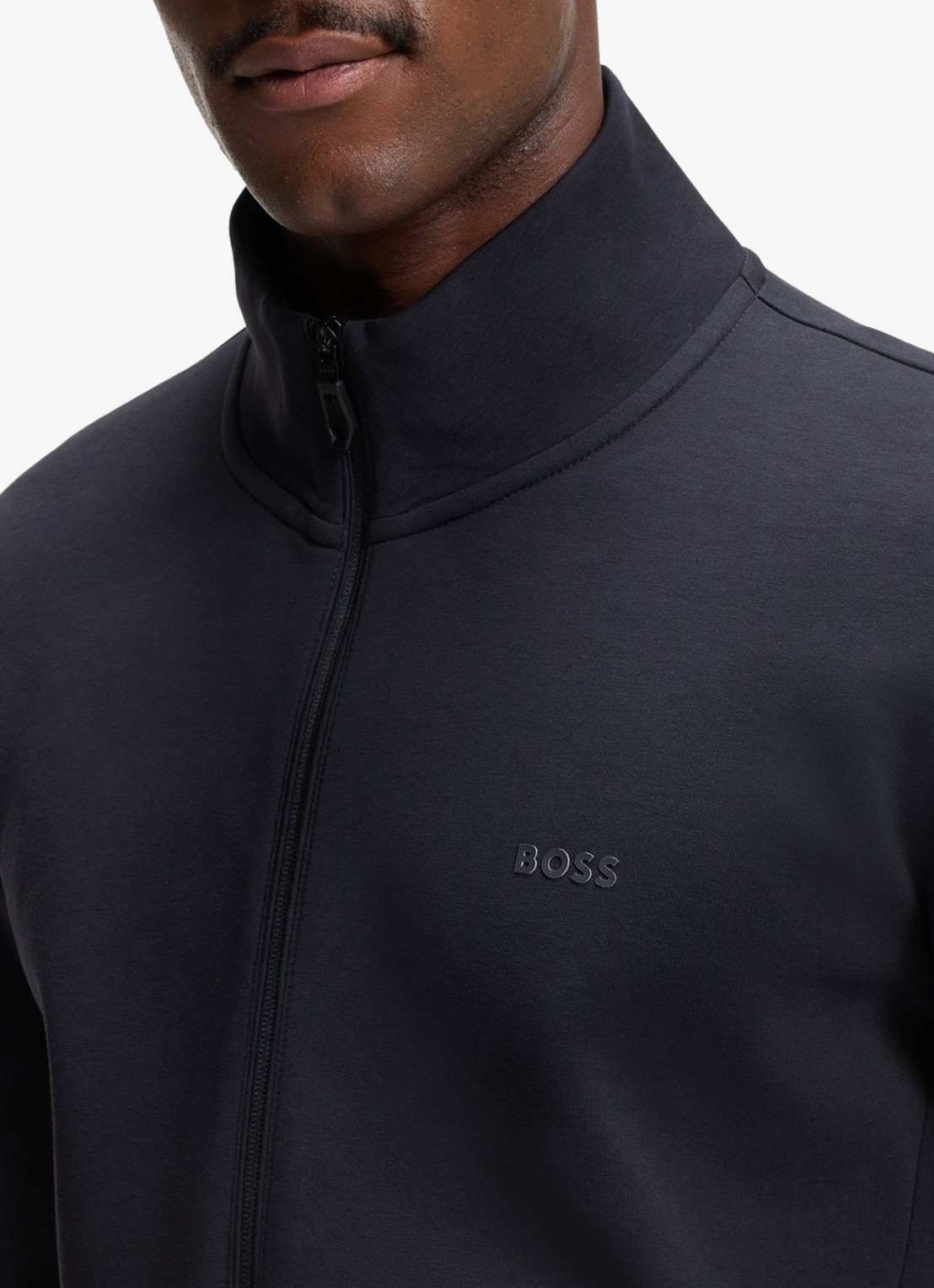 BOSS Sweatshirt van stretchkatoen met rits en logoprint - detail 5 donkerblauw
