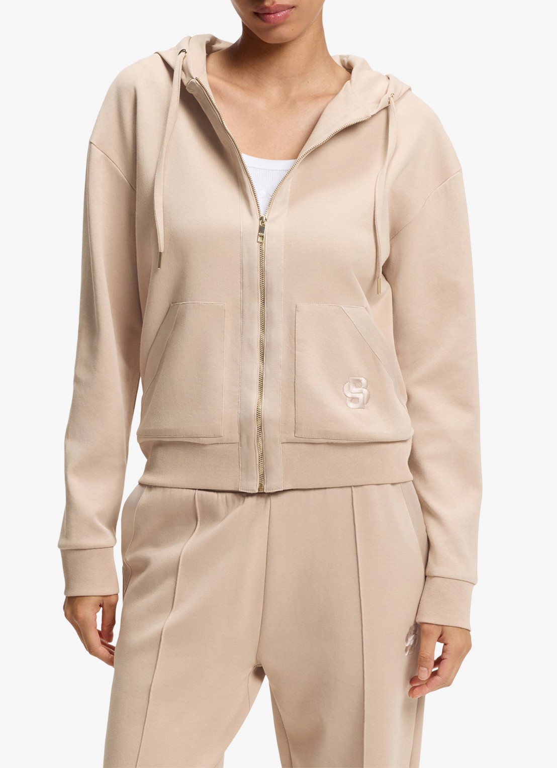 BOSS Sweatvest met logoborduring en capuchon - detail 2 light beige-270 / beige