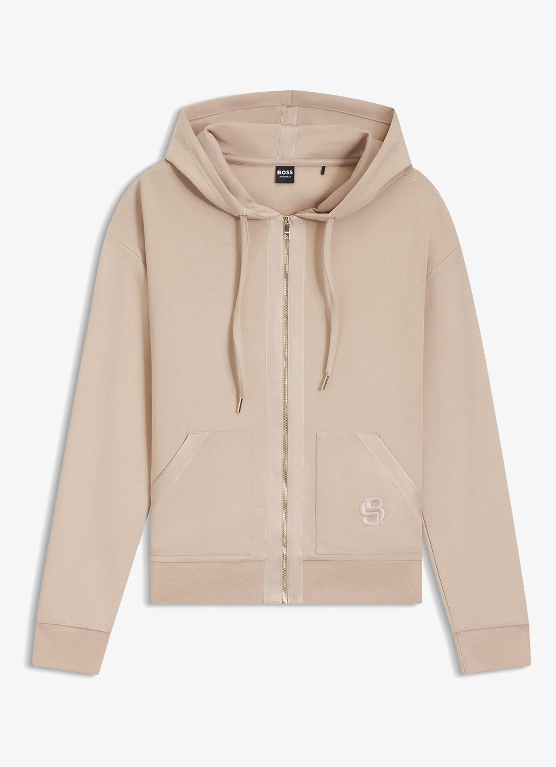 BOSS Sweatvest met logoborduring en capuchon - voorkant 4 light beige-270 / beige