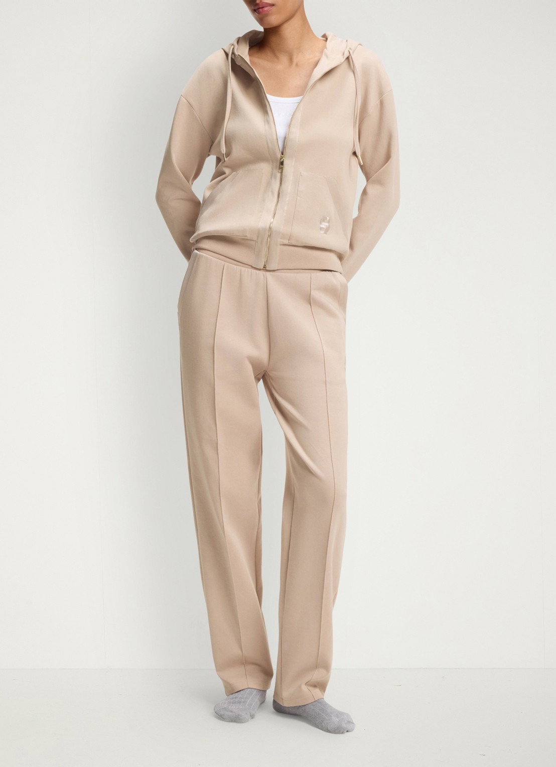 BOSS Sweatvest met logoborduring en capuchon - voorkant 5 light beige-270 / beige